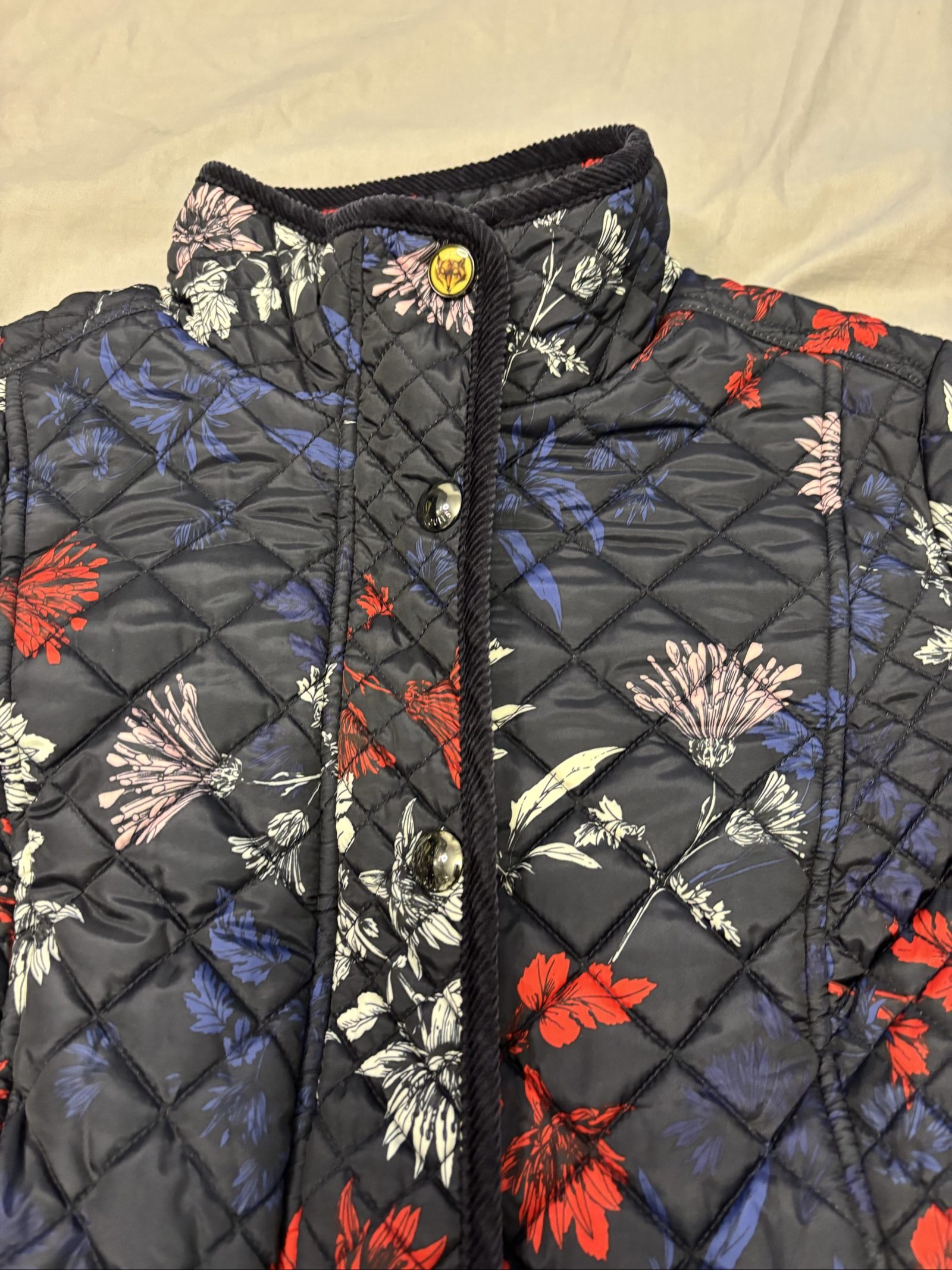 Joules Navy Multi Floral Quilted Jacket Medium Women's image 2