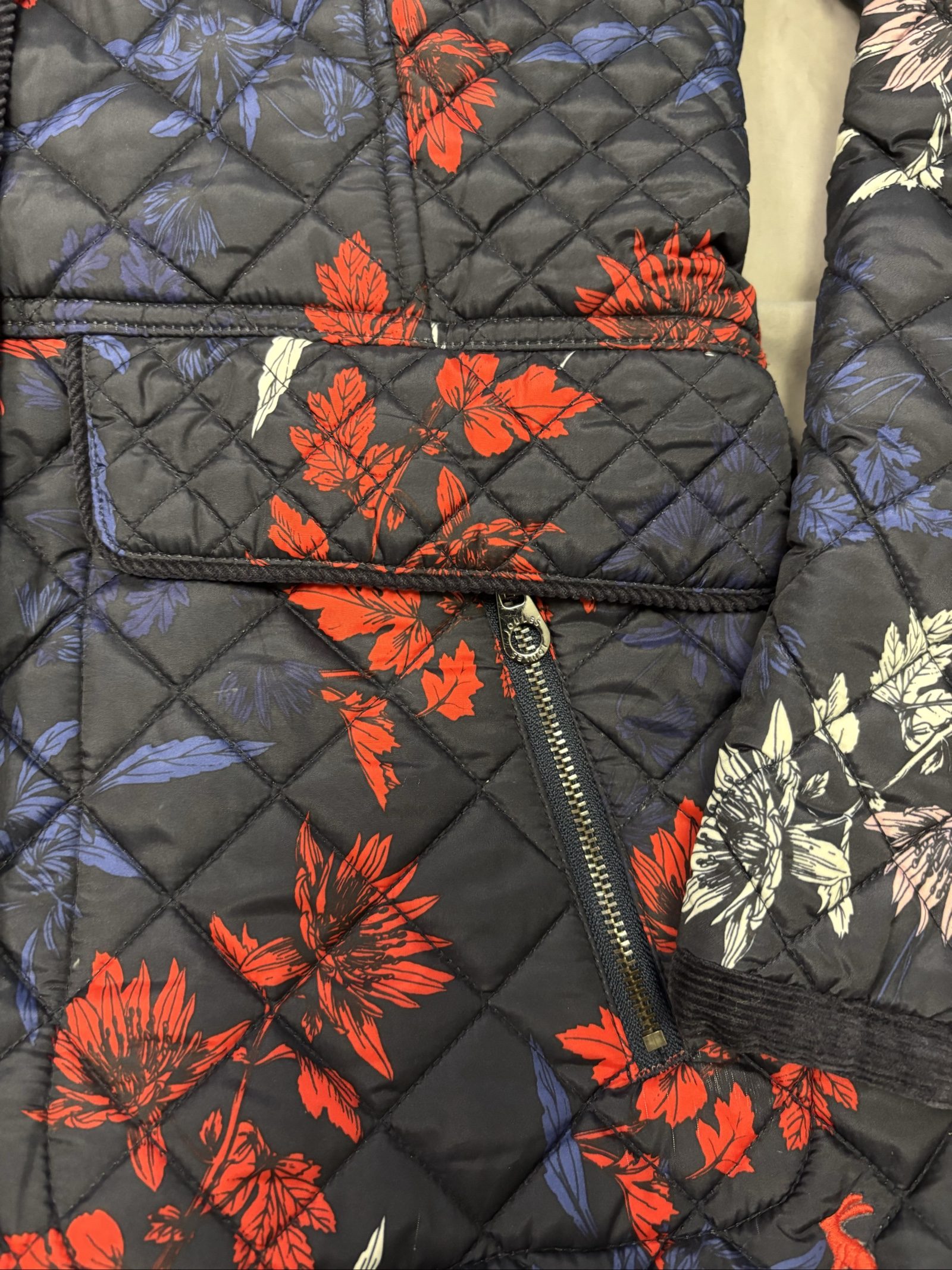 Joules Navy Multi Floral Quilted Jacket Medium Women's image 3
