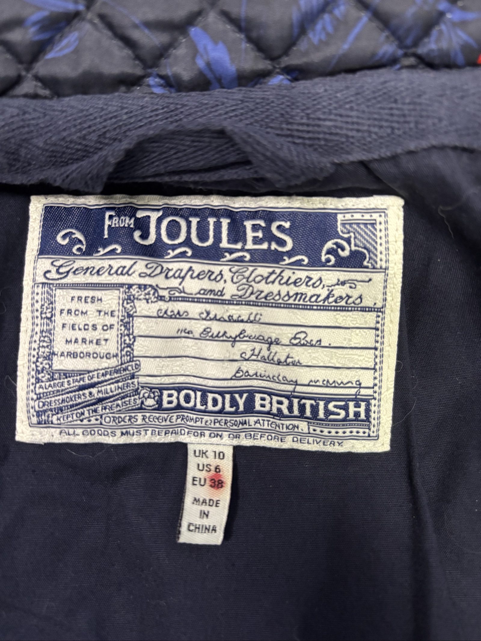 Joules Navy Multi Floral Quilted Jacket Medium Women's image 6