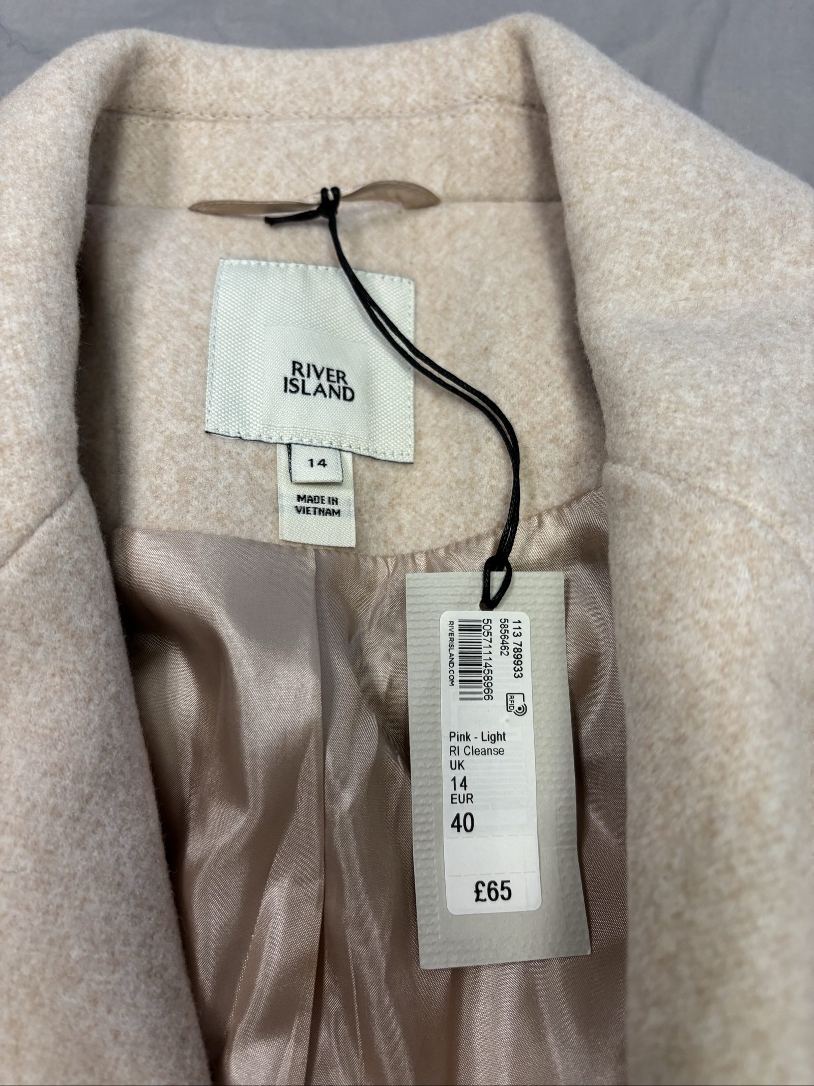 River Island Women's Light Pink Wool Blend Puff Sleeve Coat UK 14 image 4