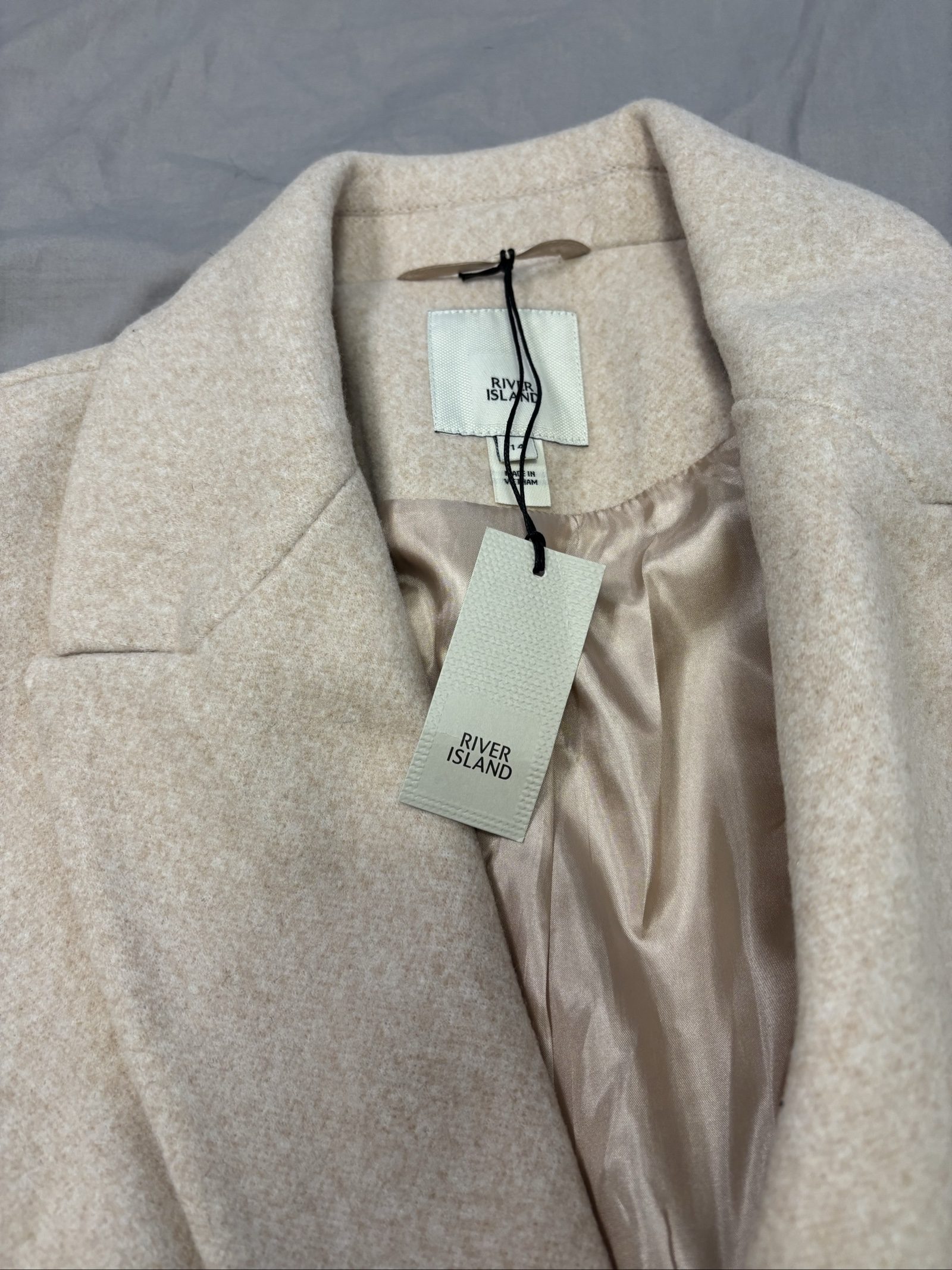 River Island Women's Light Pink Wool Blend Puff Sleeve Coat UK 14 image 6