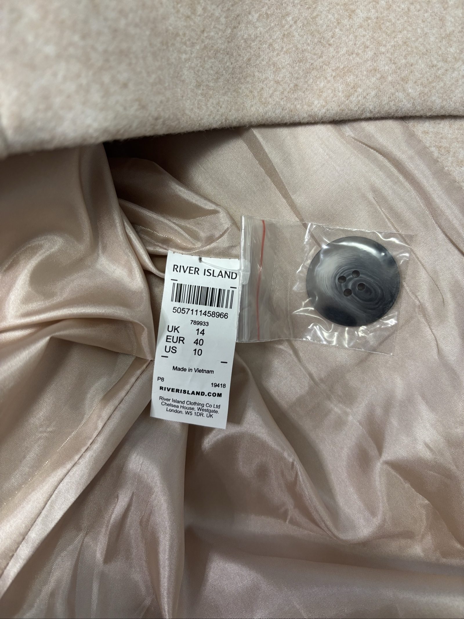 River Island Women's Light Pink Wool Blend Puff Sleeve Coat UK 14 image 7