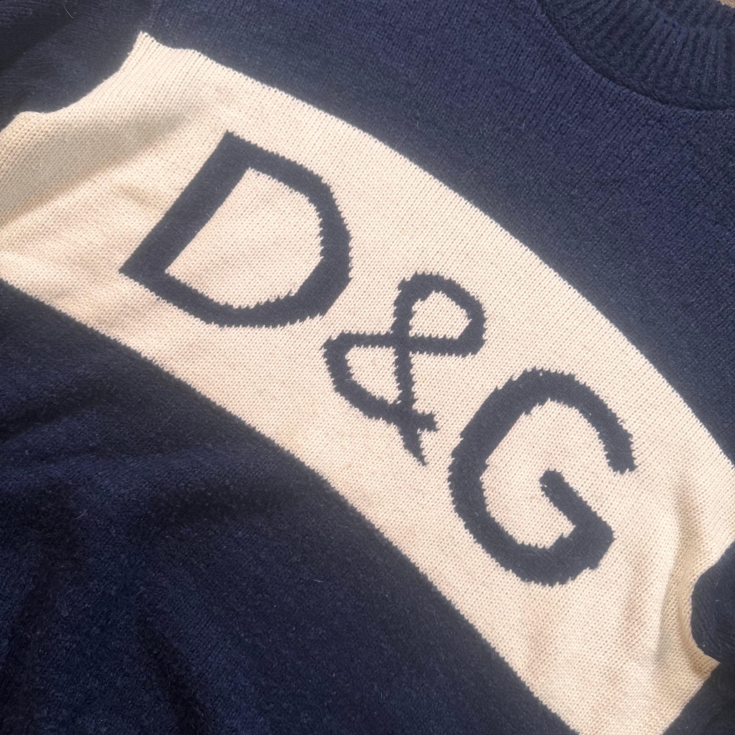 Dolce & Gabbana Navy & White D&G Logo Knit Sweater Large image 2