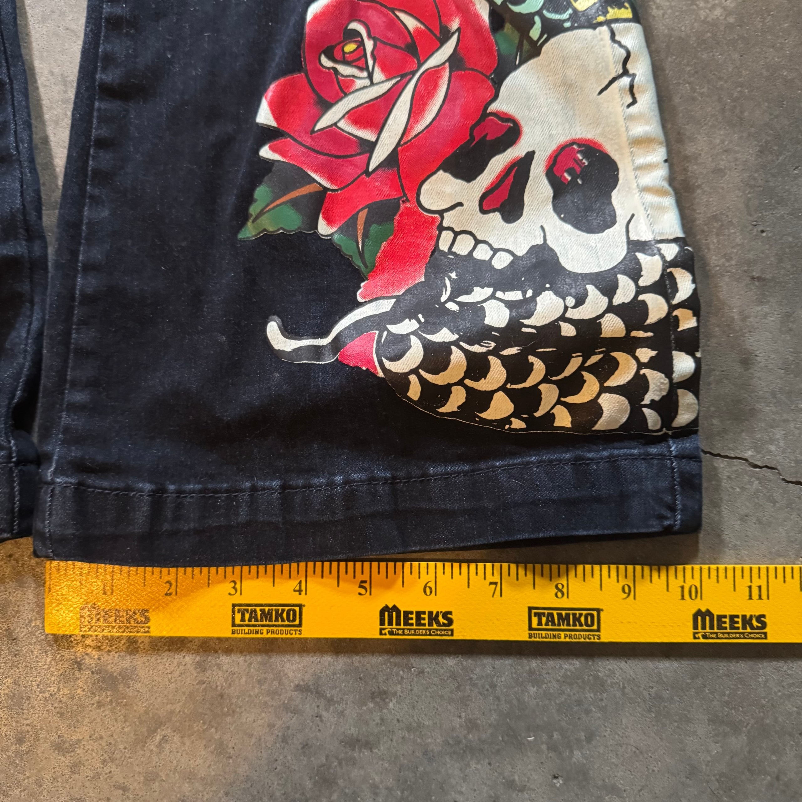Ed Hardy Black Graphic Flared Jeans 28 Skull & Rose image 4