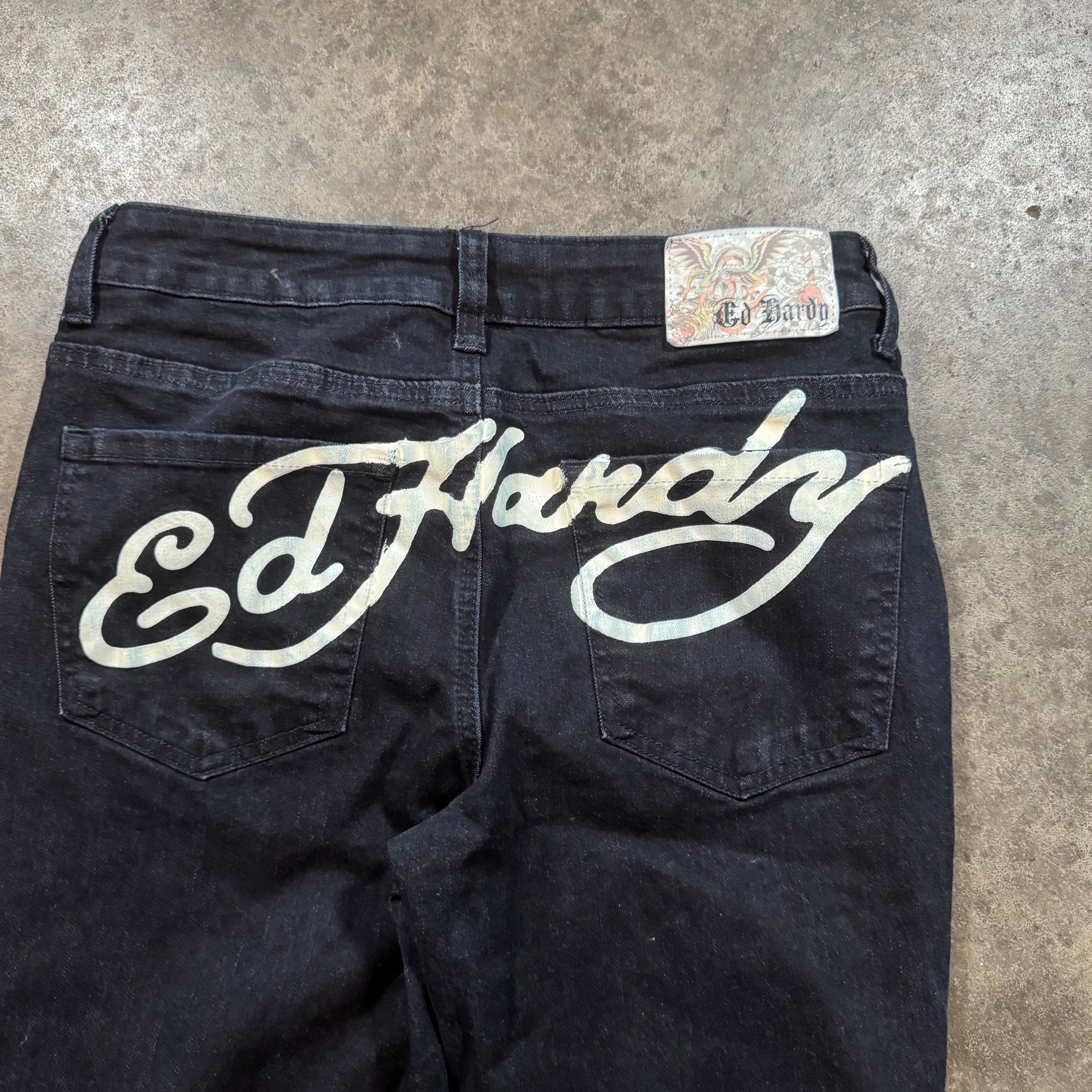 Ed Hardy Black Graphic Flared Jeans 28 Skull & Rose image 8