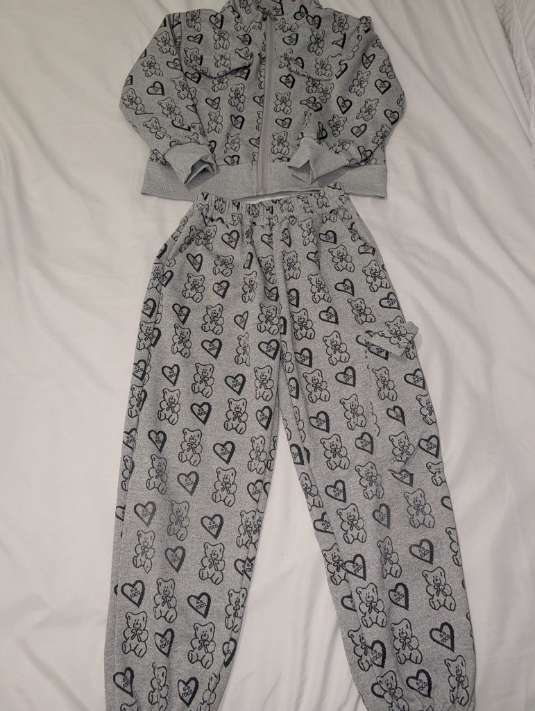 Grey Kids' Teddy Bear Print Zip-Front Tracksuit 140