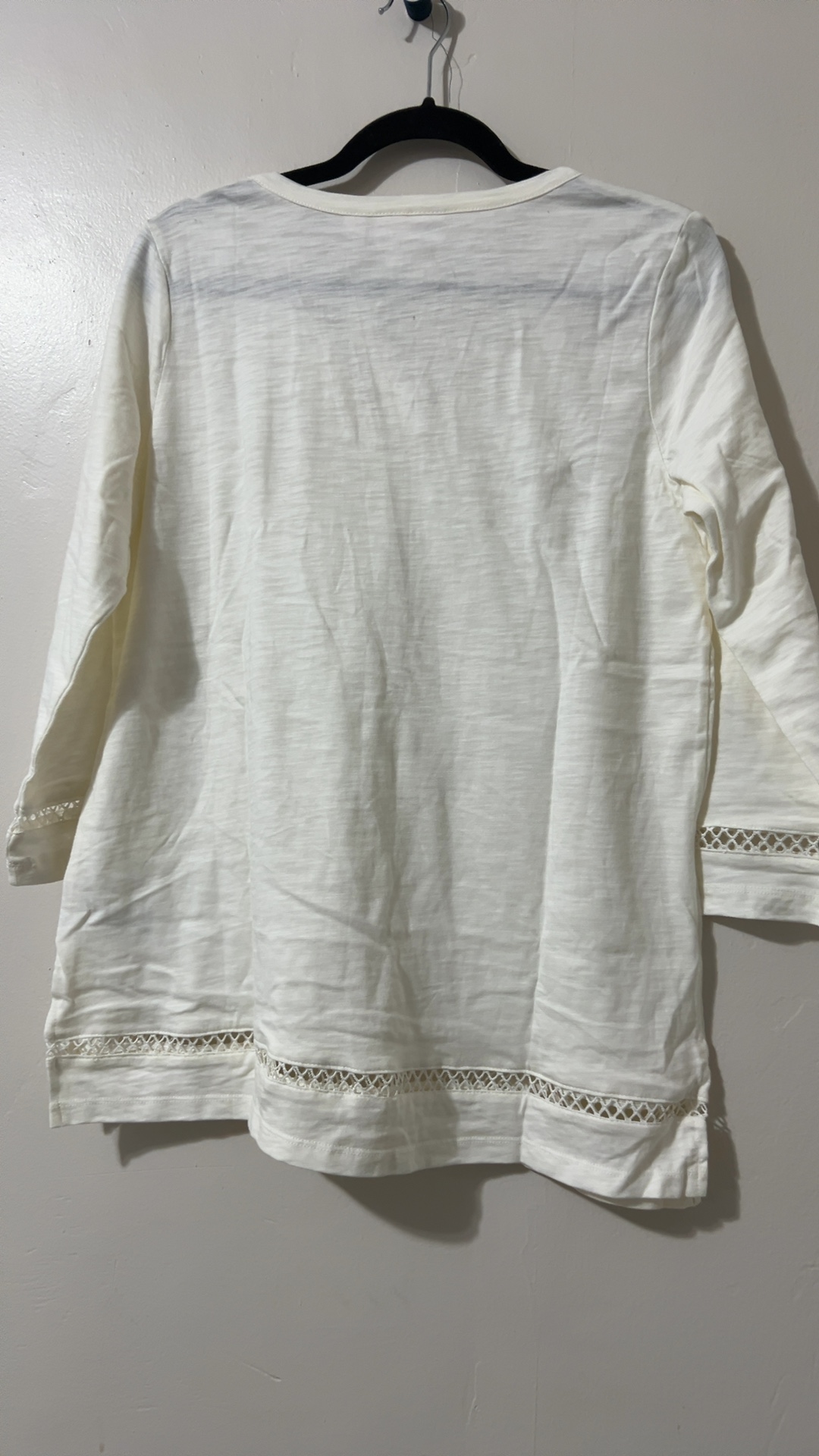 belle BEACH Kim Gravel Women's White Cotton Stretch Top Small Crochet Trim image 2