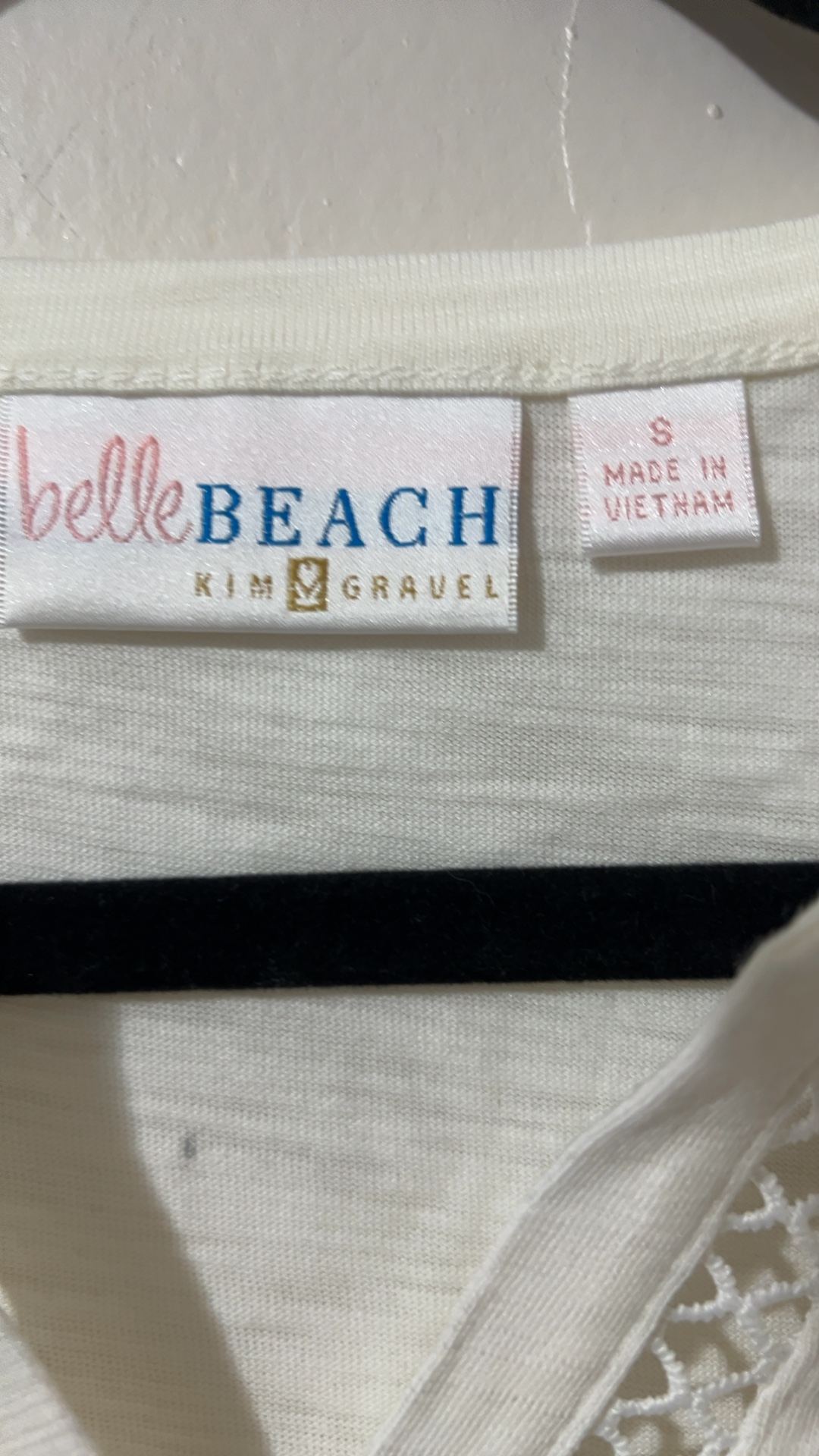 belle BEACH Kim Gravel Women's White Cotton Stretch Top Small Crochet Trim image 3
