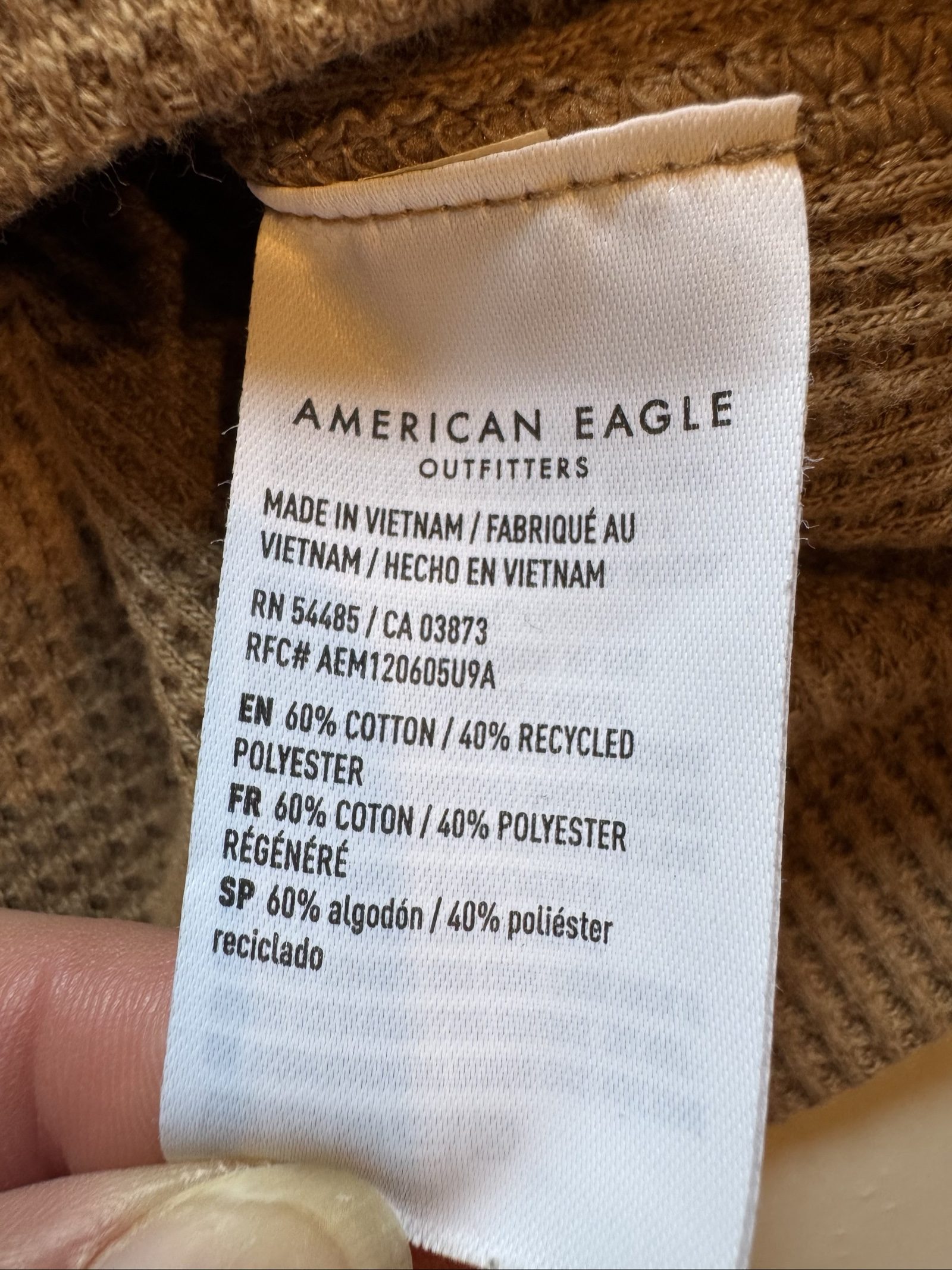 American Eagle Brown Waffle Knit Long Sleeve Shirt Medium image 4