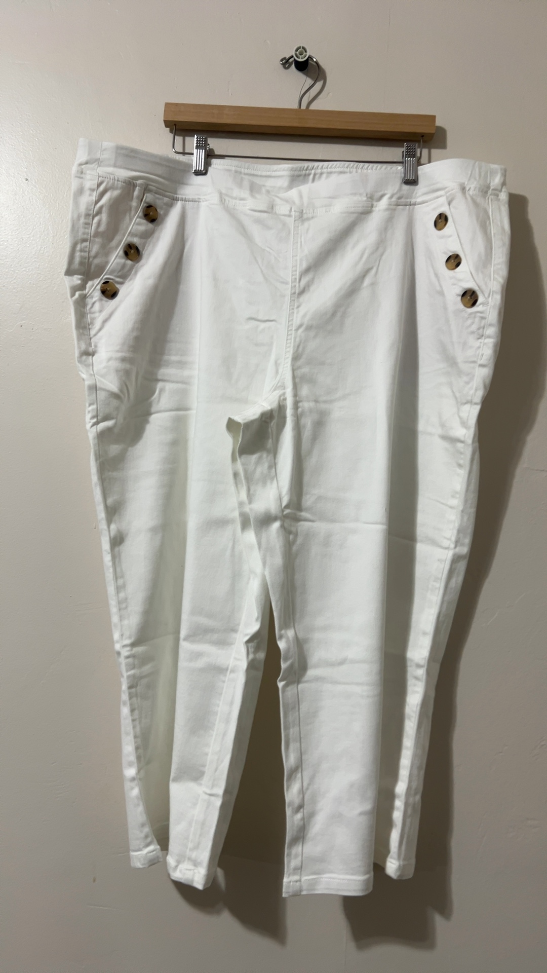 Kim Gravel White Women's 24W Button Detail Stretch Pants