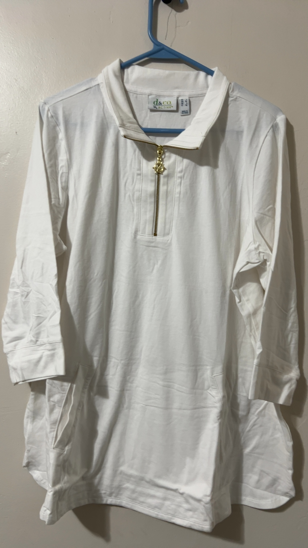 d&co. White Active Long Sleeve Quarter Zip Pullover Large