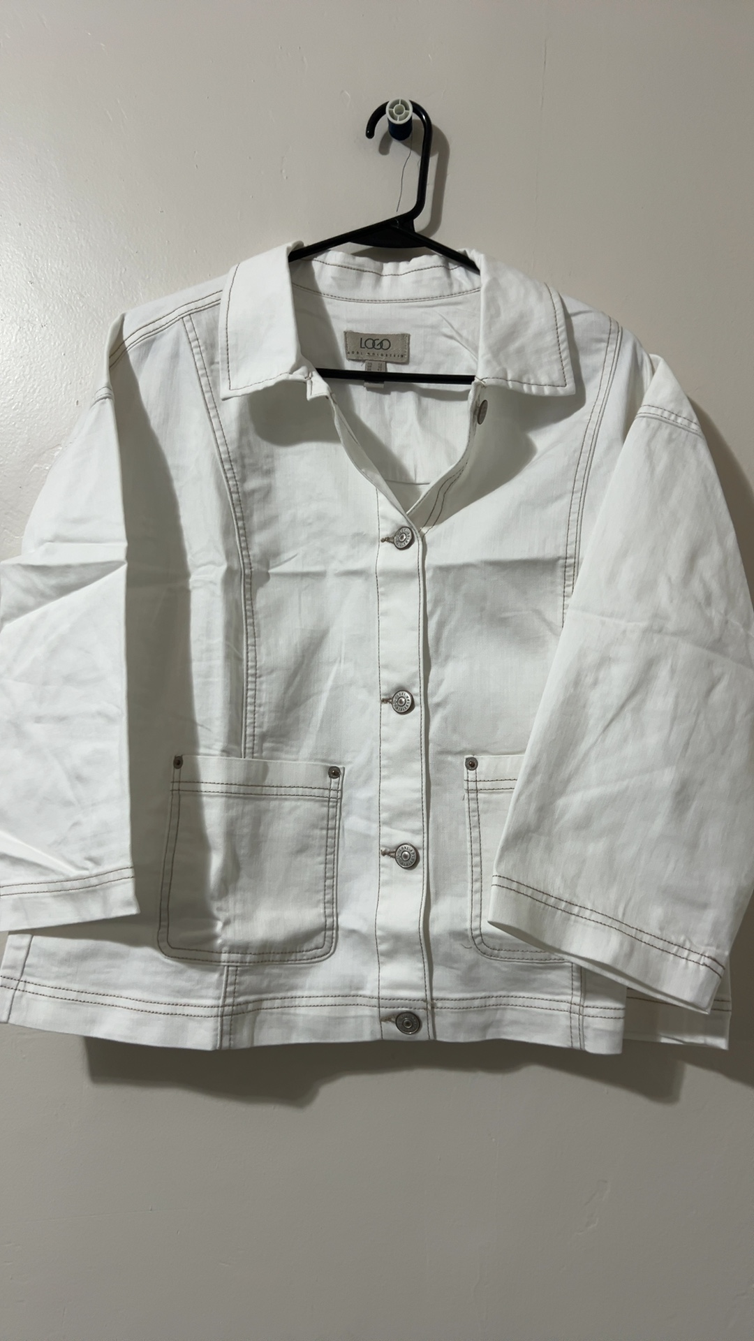 Logo Women's White Denim Jacket Size US 12 Contrast Stitching