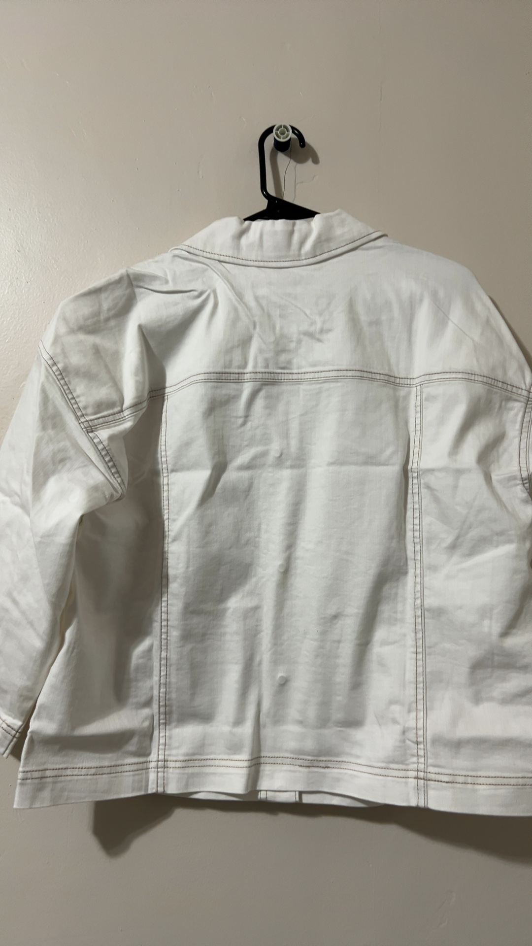 Logo Women's White Denim Jacket Size US 12 Contrast Stitching image 2