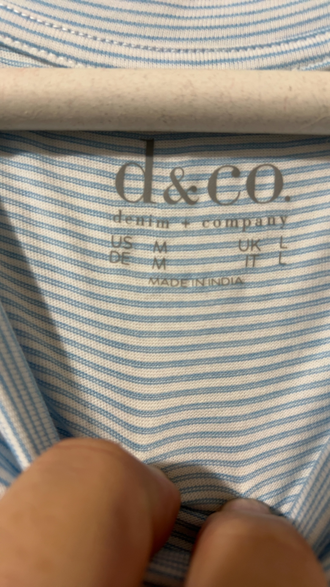 d&co Blue & White Striped Cotton T-Shirt Medium Relaxed Fit image 3