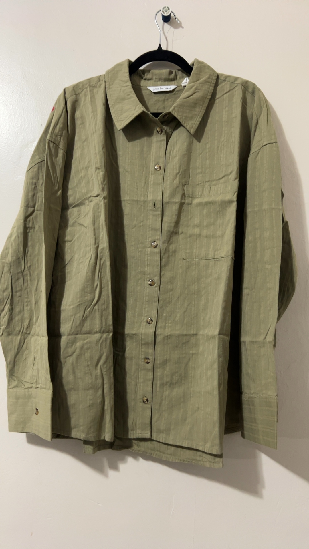 Peace Love World Olive Green Button-Up Shirt XL