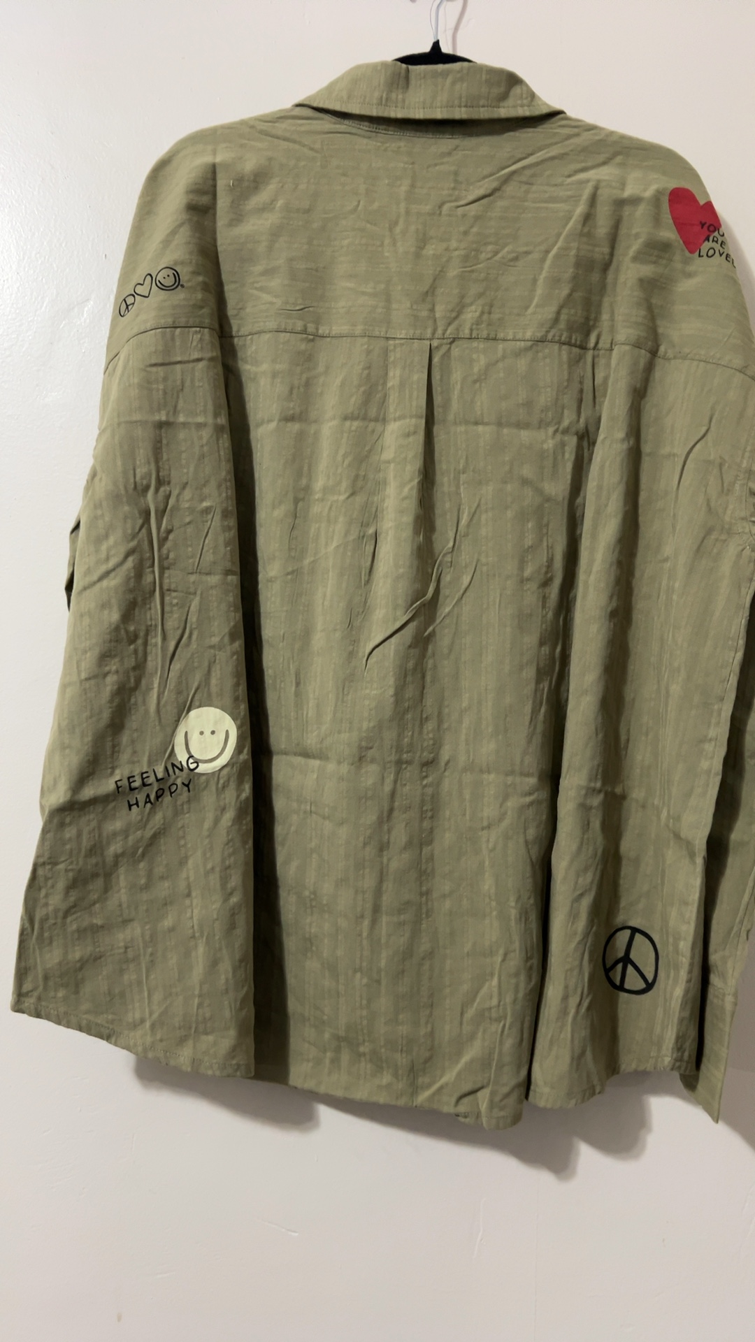 Peace Love World Olive Green Button-Up Shirt XL image 2