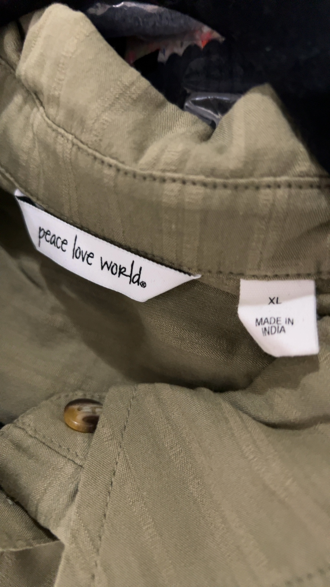 Peace Love World Olive Green Button-Up Shirt XL image 3