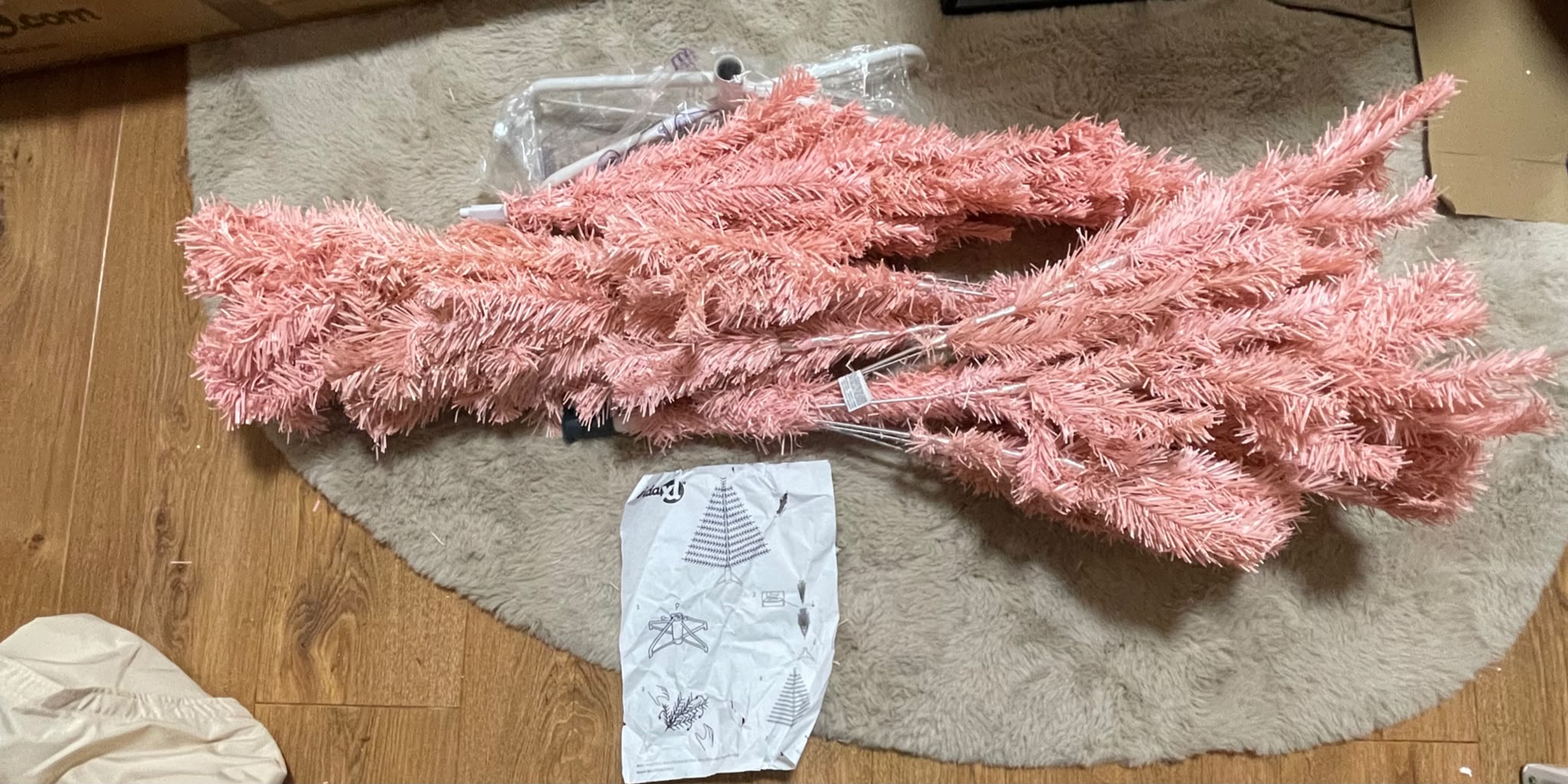 Roze kunstkerstboom 180 cm met metalen standaard (vidaXL)