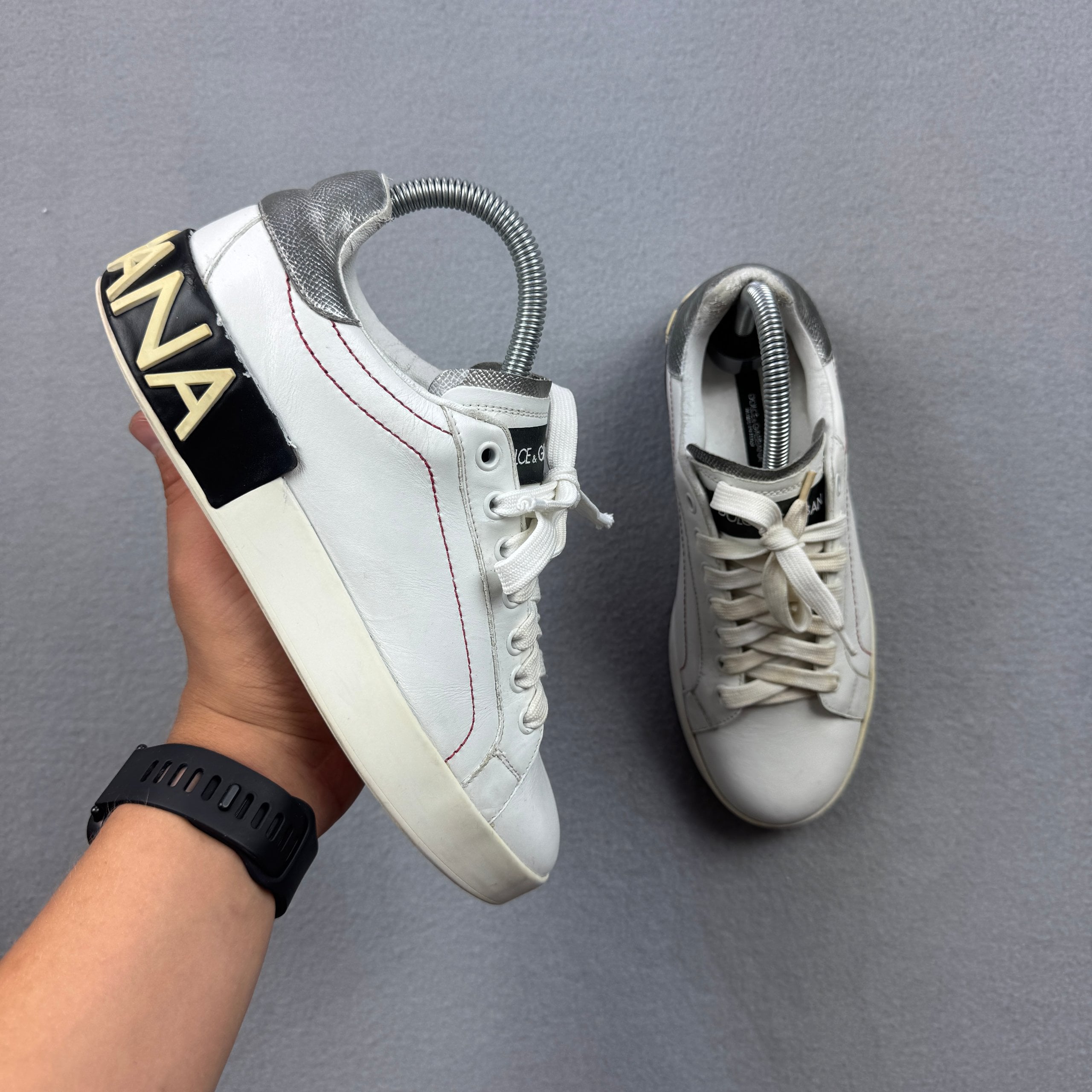 Women`s Dolce & Gabbana White & Silver Leather Sneakers Size 38 / 24cm