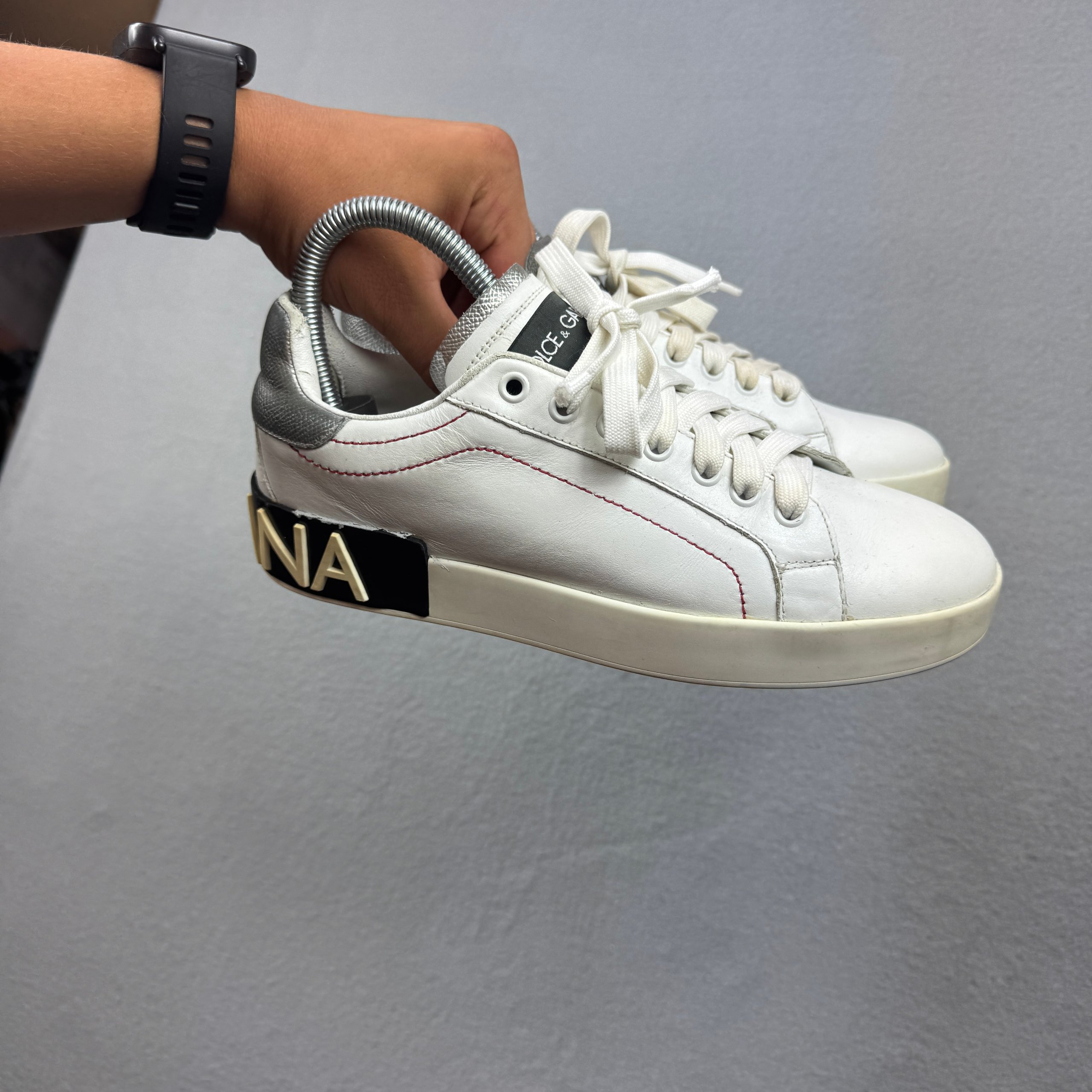 Women`s Dolce & Gabbana White & Silver Leather Sneakers Size 38 / 24cm image 4
