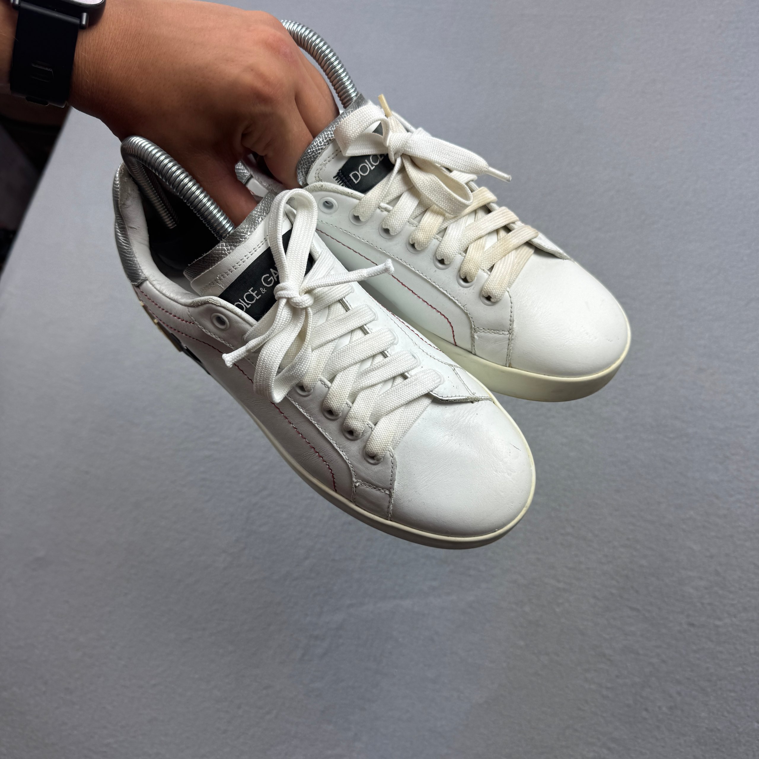 Women`s Dolce & Gabbana White & Silver Leather Sneakers Size 38 / 24cm image 5