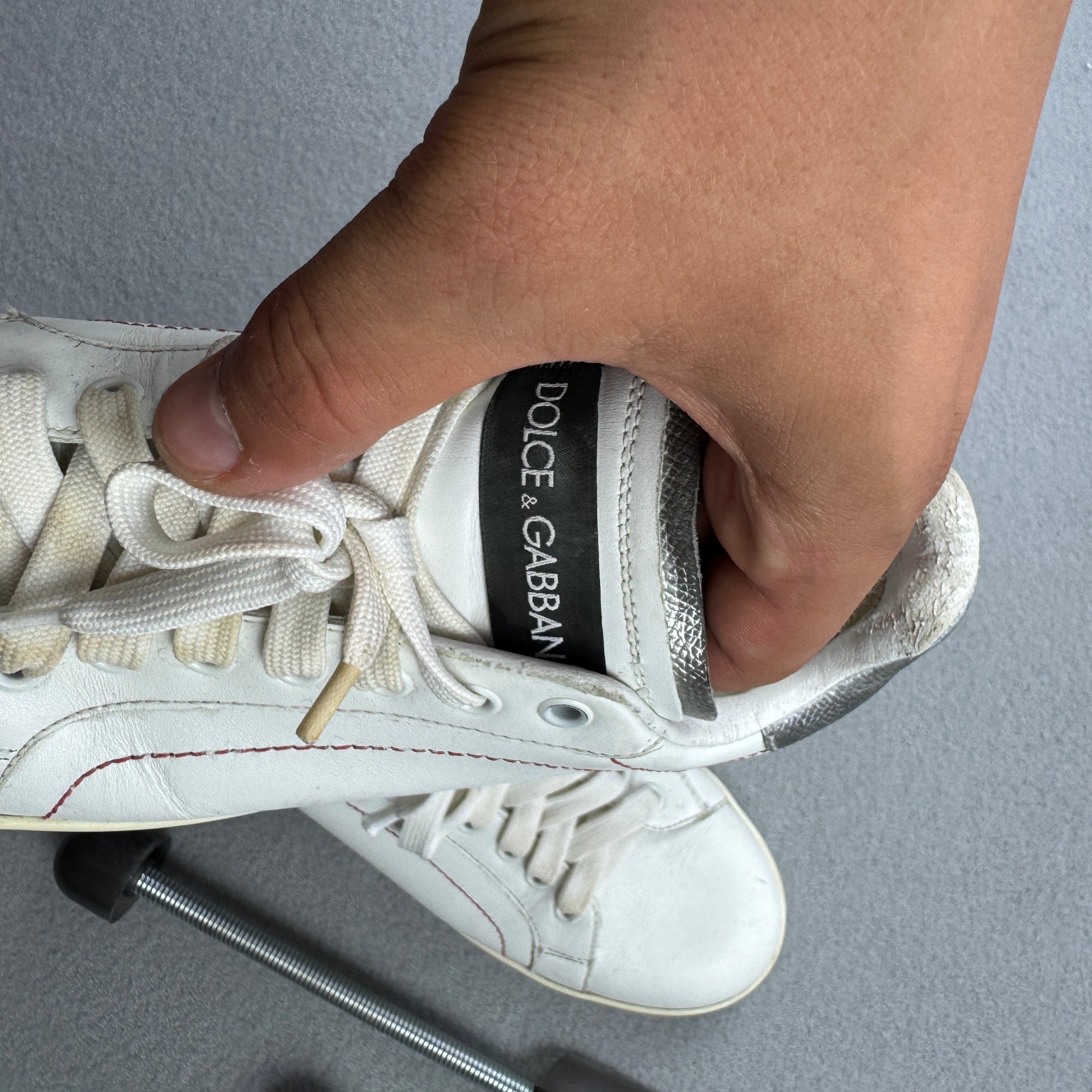 Women`s Dolce & Gabbana White & Silver Leather Sneakers Size 38 / 24cm image 10