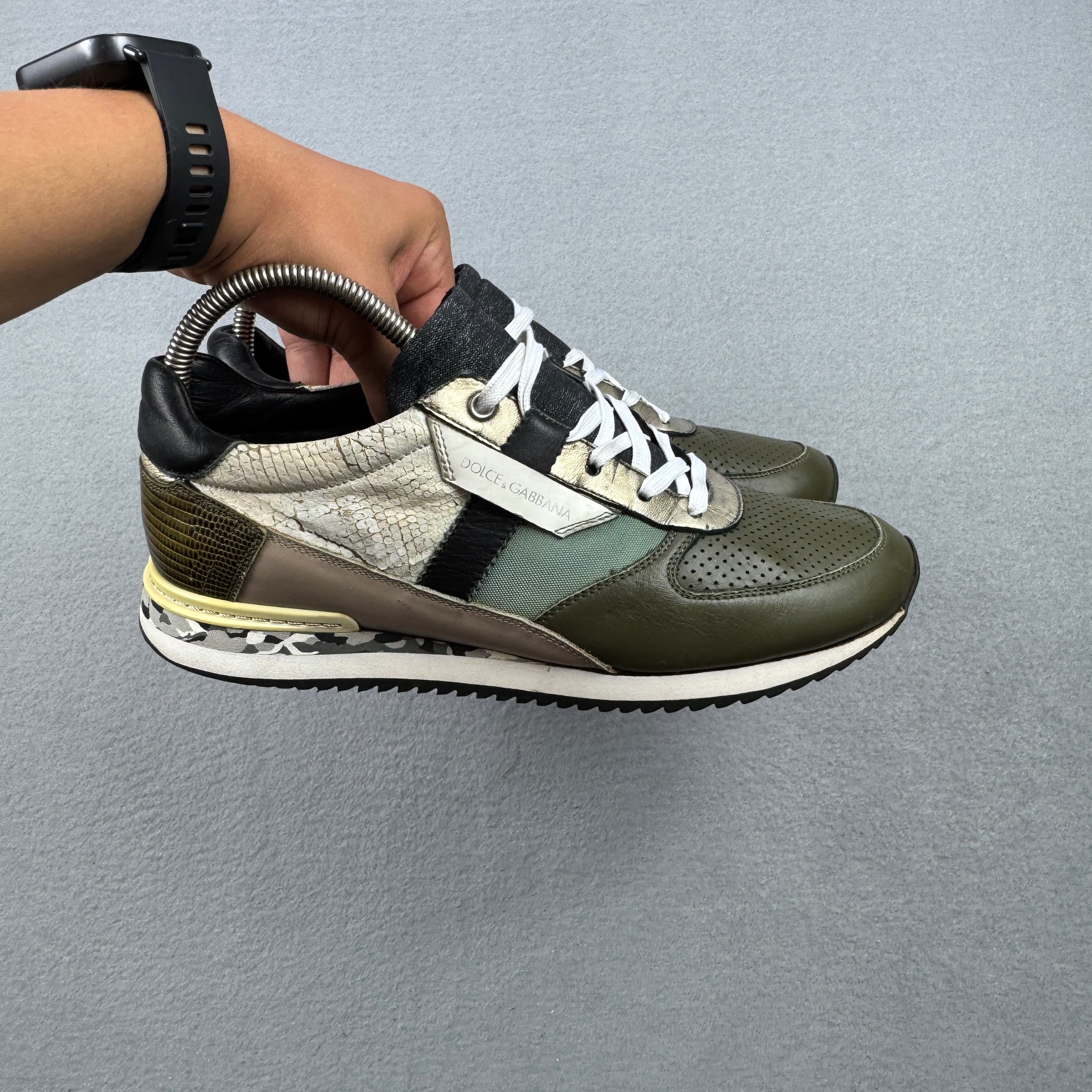 Dolce & Gabbana Patchwork Green & Black Leather / Fabric Sneakers Size 6 / 40.5 / 25.5cm image 2