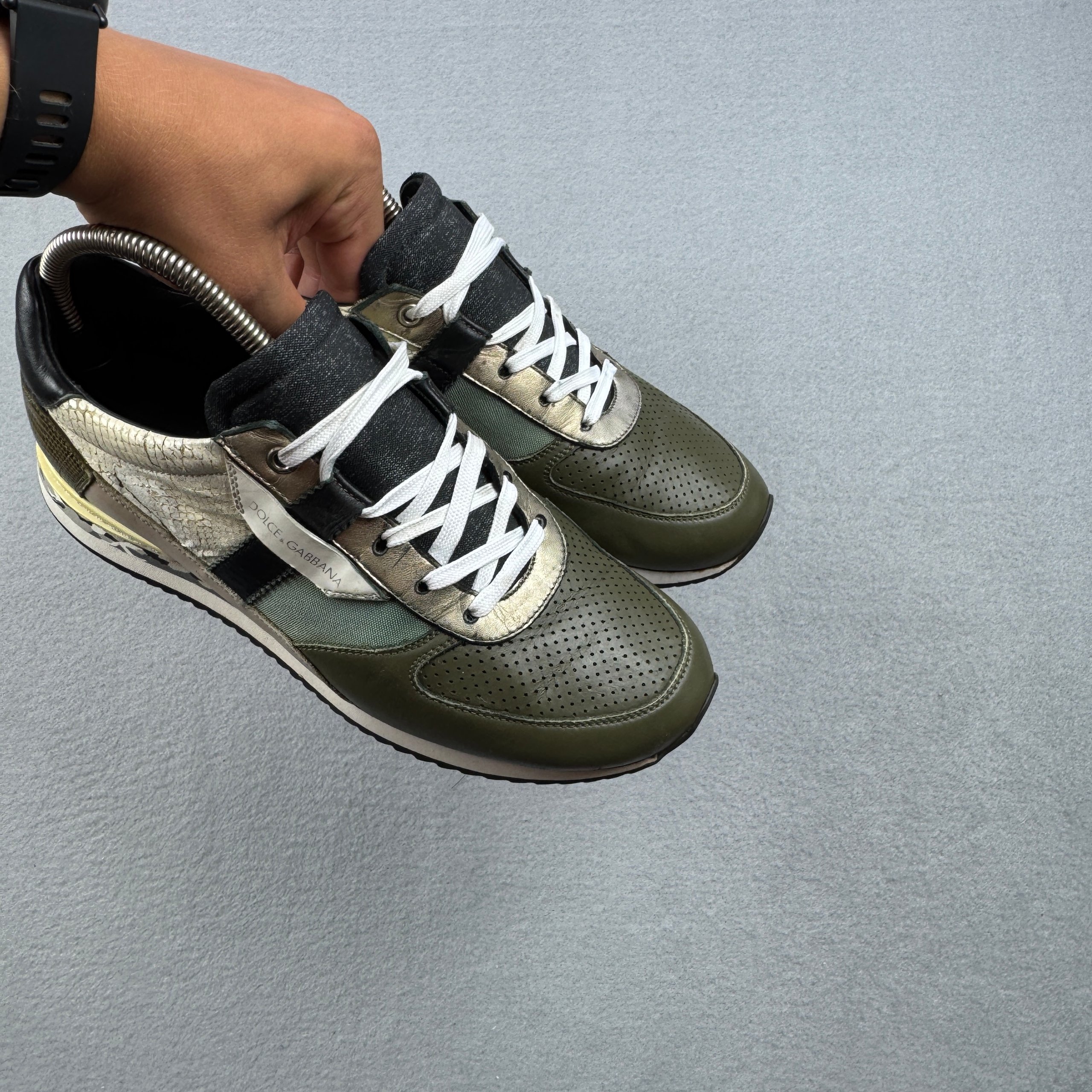 Dolce & Gabbana Patchwork Green & Black Leather / Fabric Sneakers Size 6 / 40.5 / 25.5cm image 3