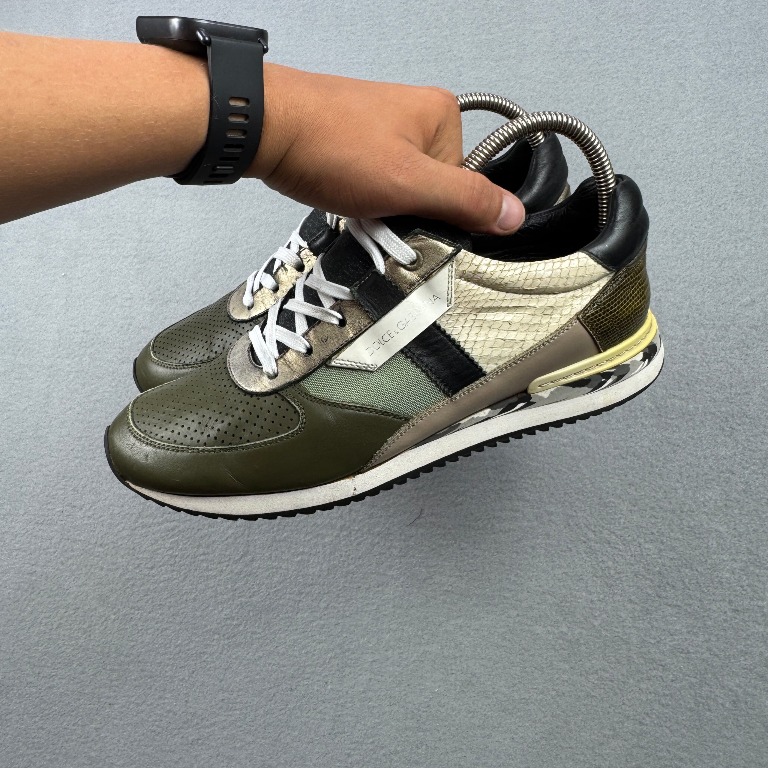 Dolce & Gabbana Patchwork Green & Black Leather / Fabric Sneakers Size 6 / 40.5 / 25.5cm image 4