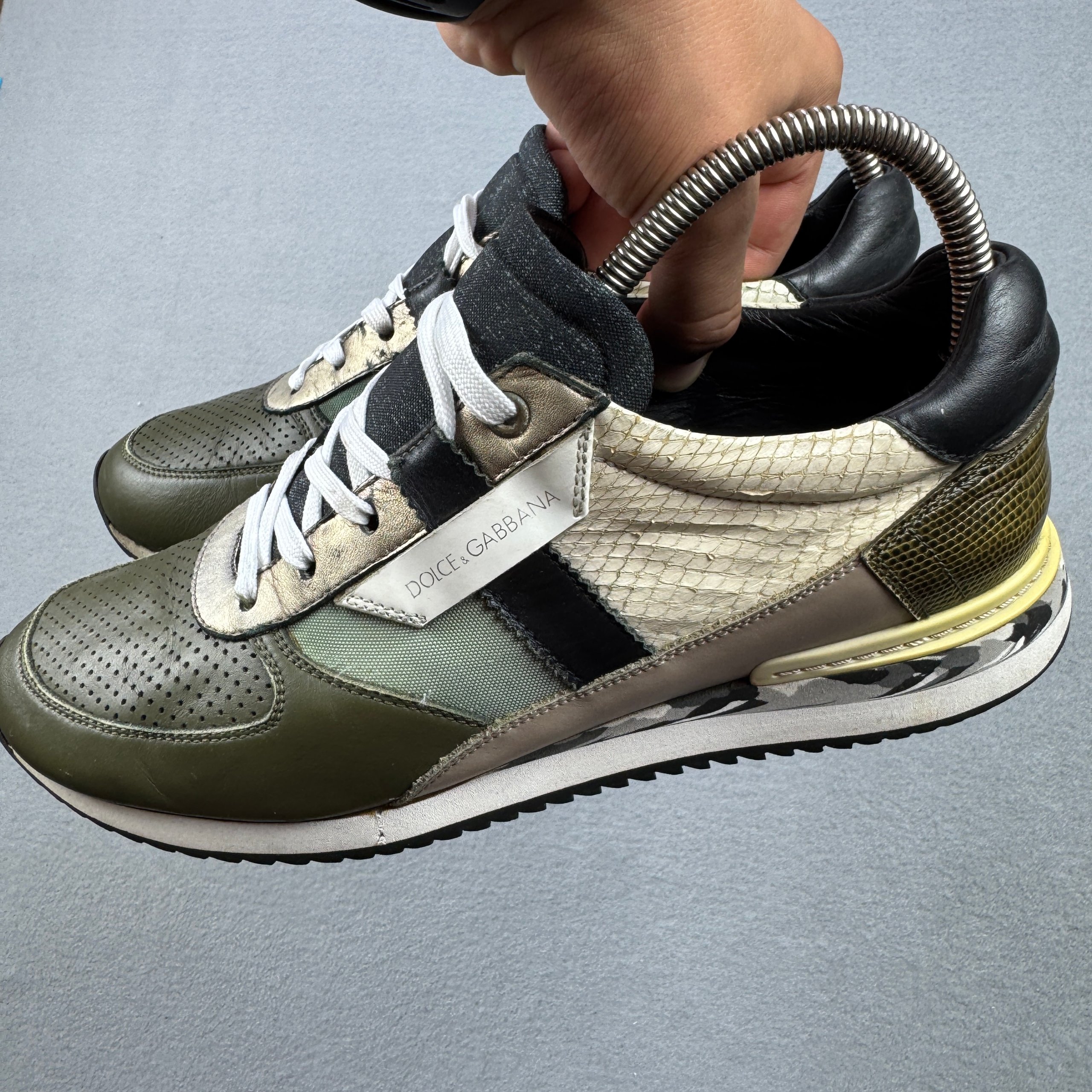 Dolce & Gabbana Patchwork Green & Black Leather / Fabric Sneakers Size 6 / 40.5 / 25.5cm image 6