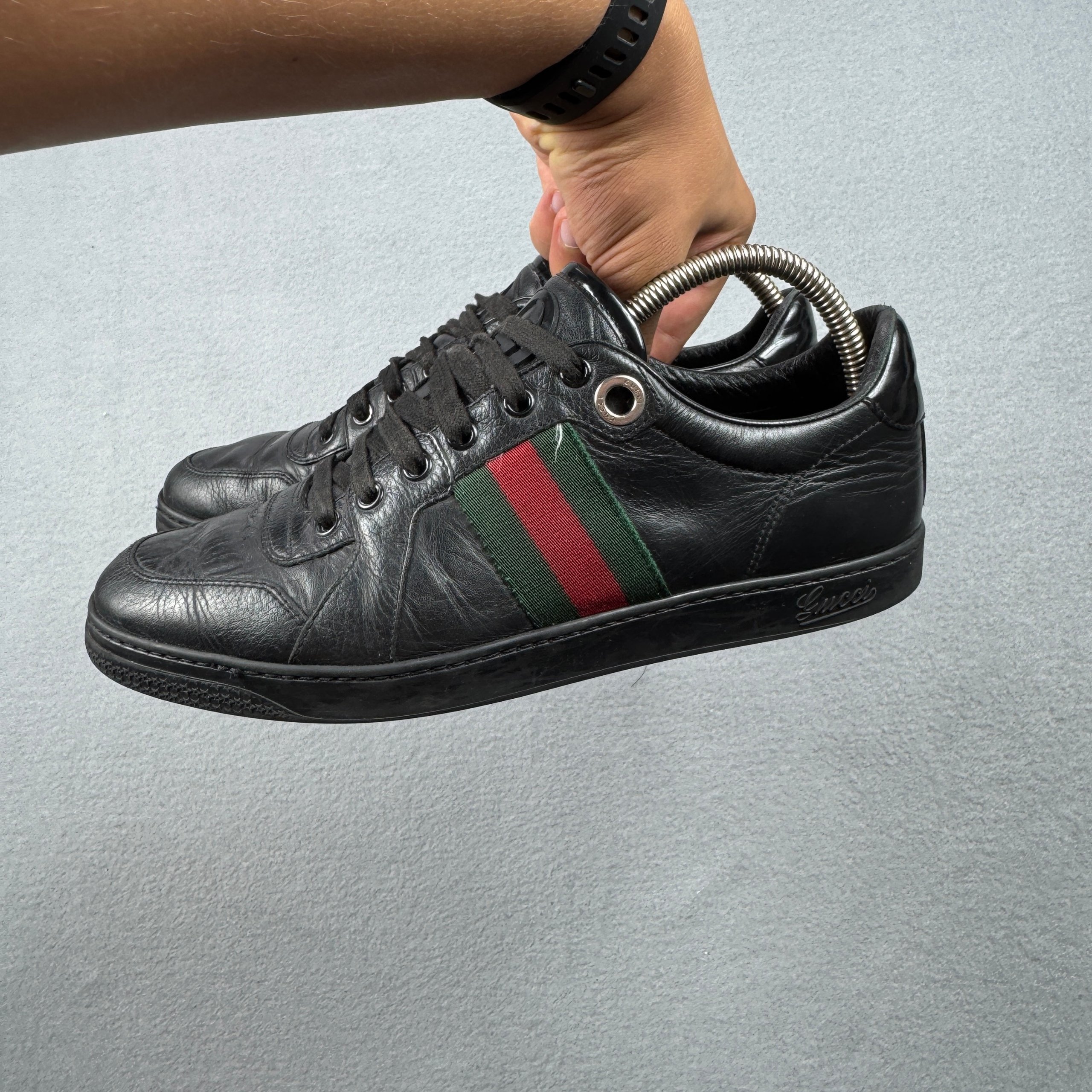 Gucci Coda Web Stripe Black Leather Sneakers Size 40.5 / 25.5cm image 3