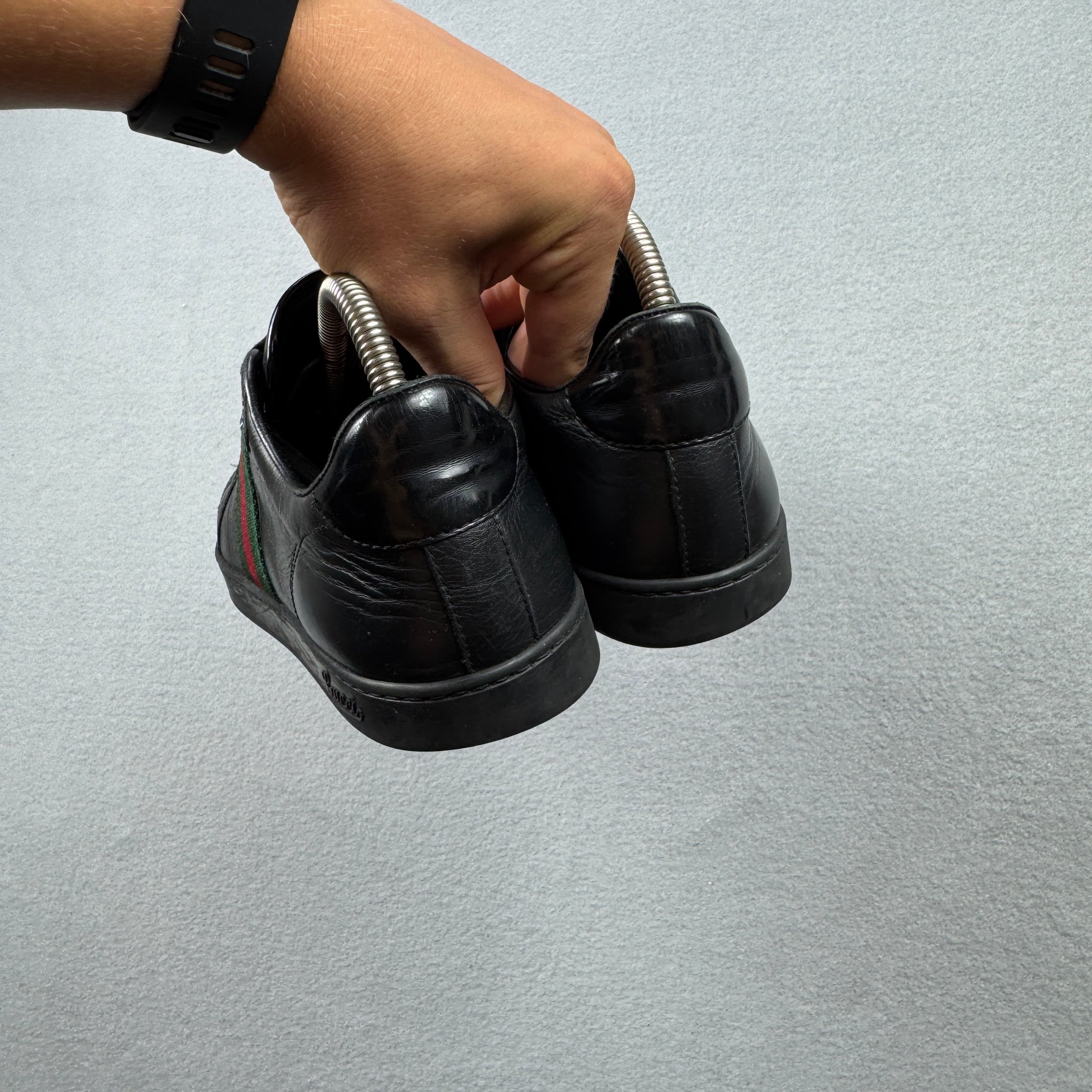 Gucci Coda Web Stripe Black Leather Sneakers Size 40.5 / 25.5cm image 5