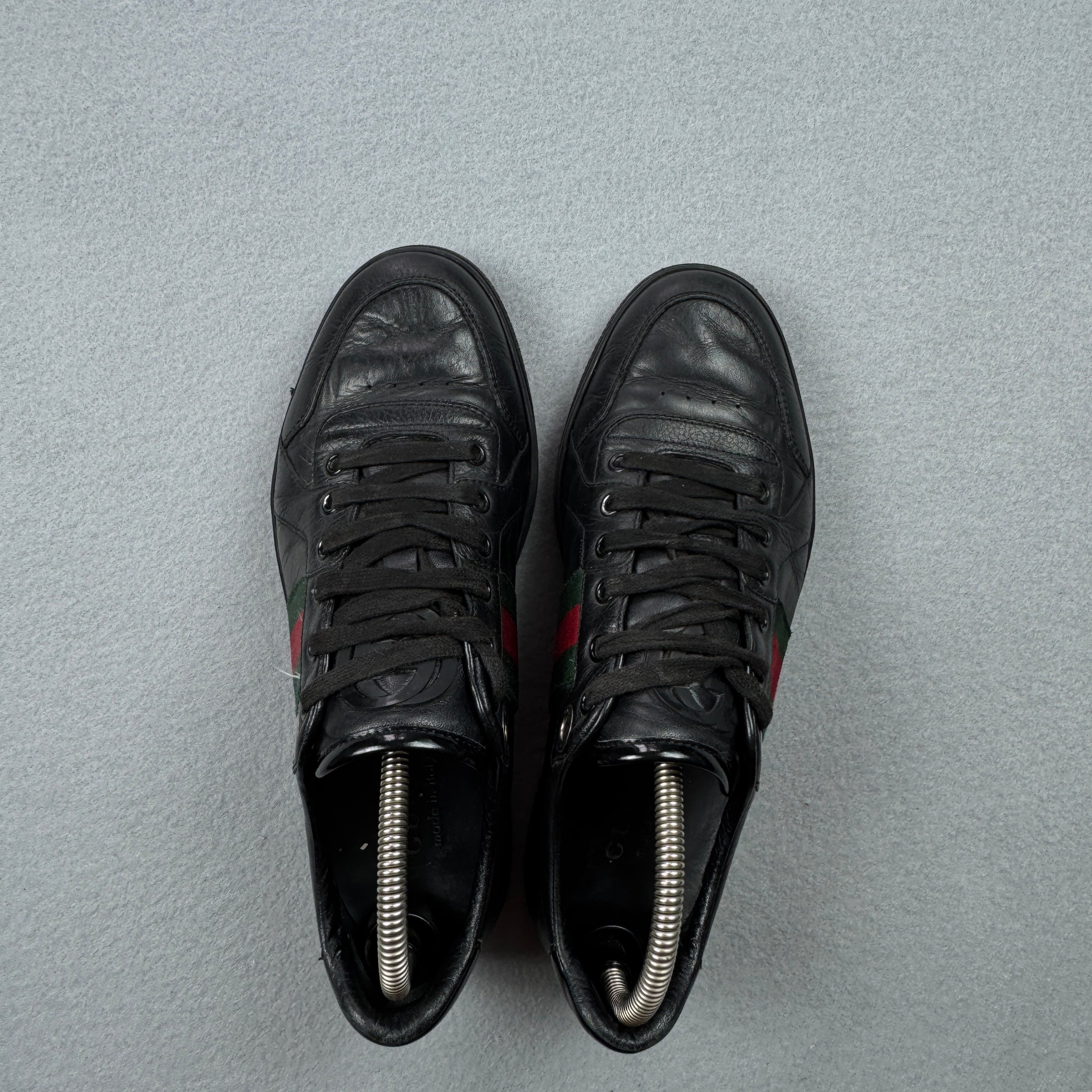 Gucci Coda Web Stripe Black Leather Sneakers Size 40.5 / 25.5cm image 8
