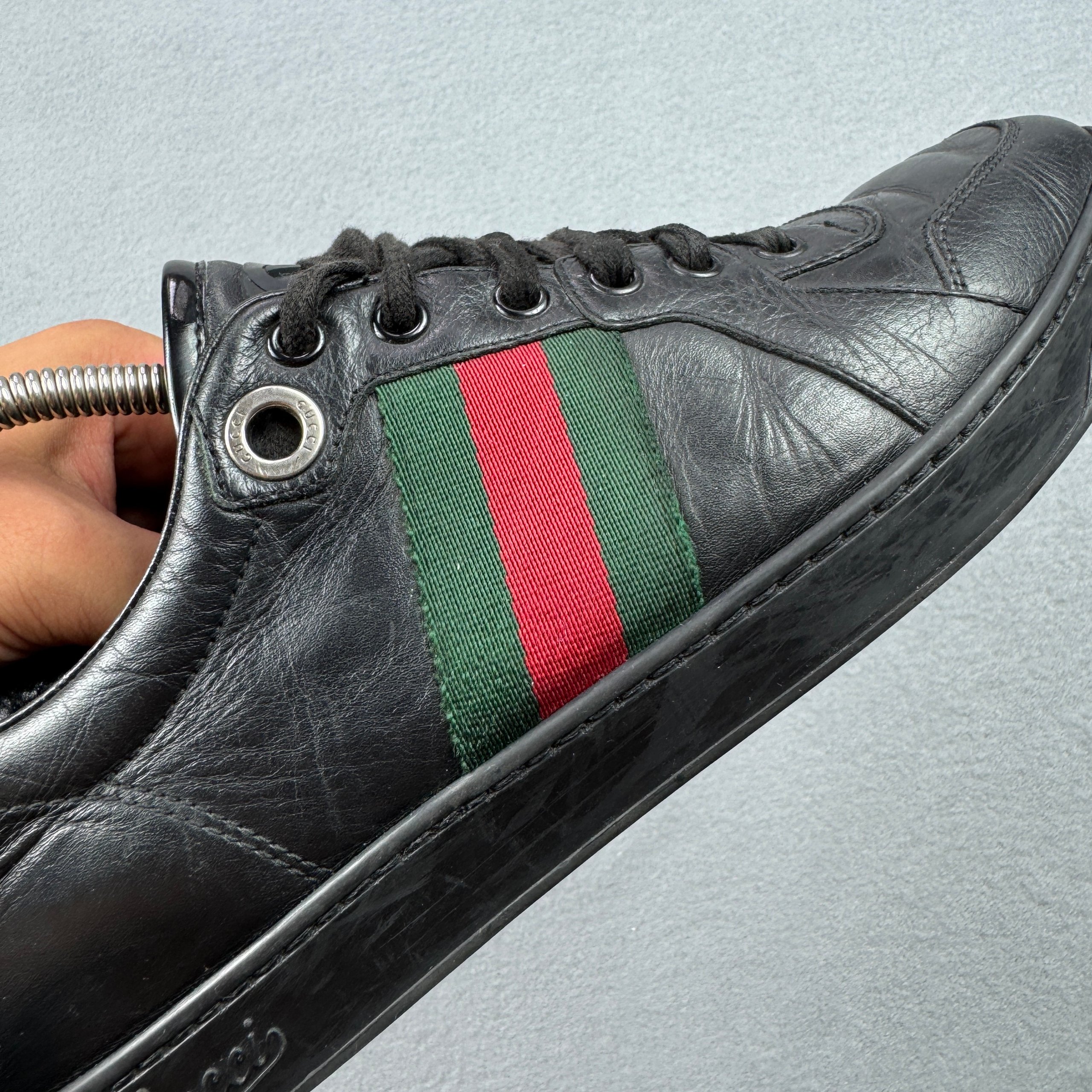 Gucci Coda Web Stripe Black Leather Sneakers Size 40.5 / 25.5cm image 10