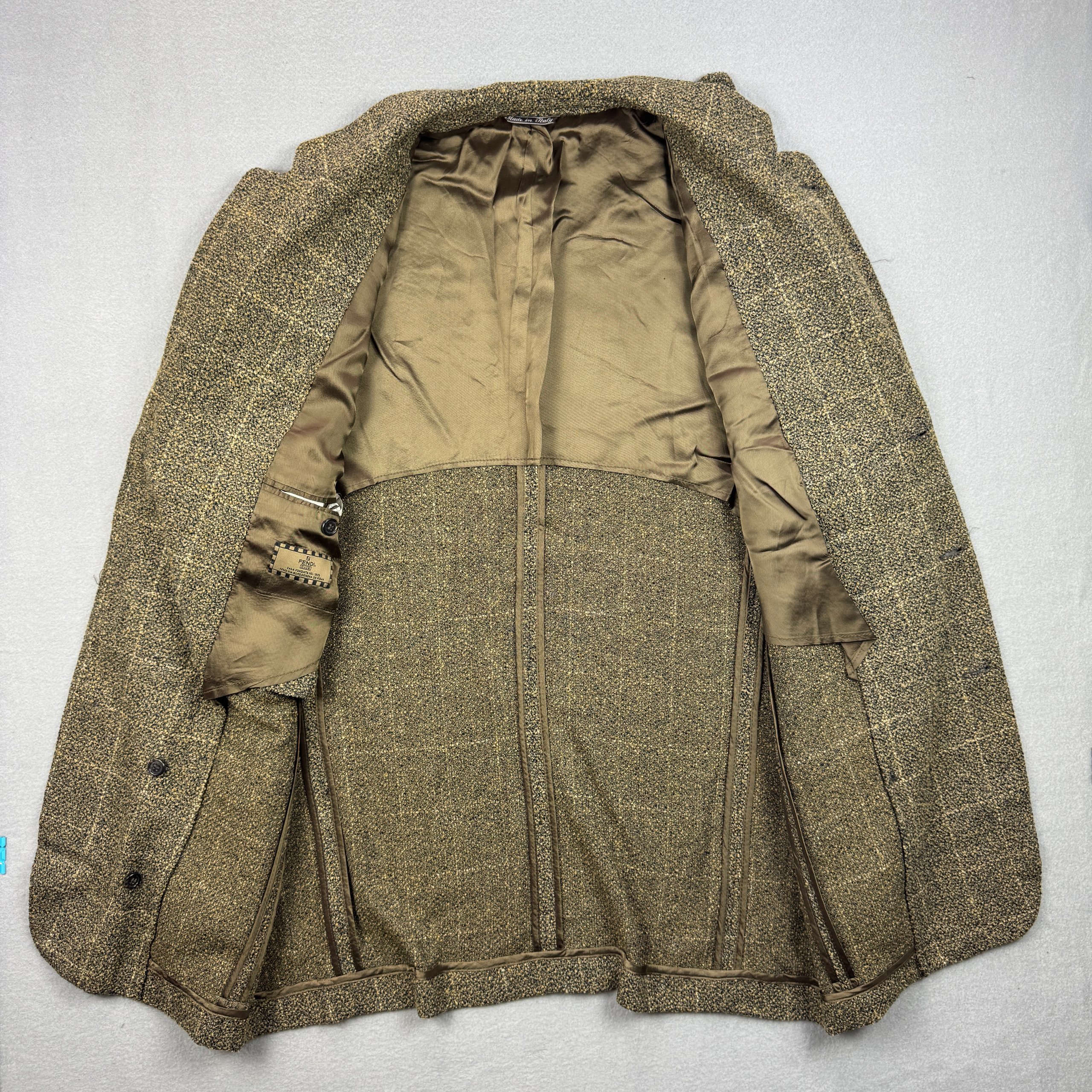 Men`s Fendi Club Brown Checked Wool / Nylon / Viscose Blazer Vintage Sportcoat Size 50R / L image 9