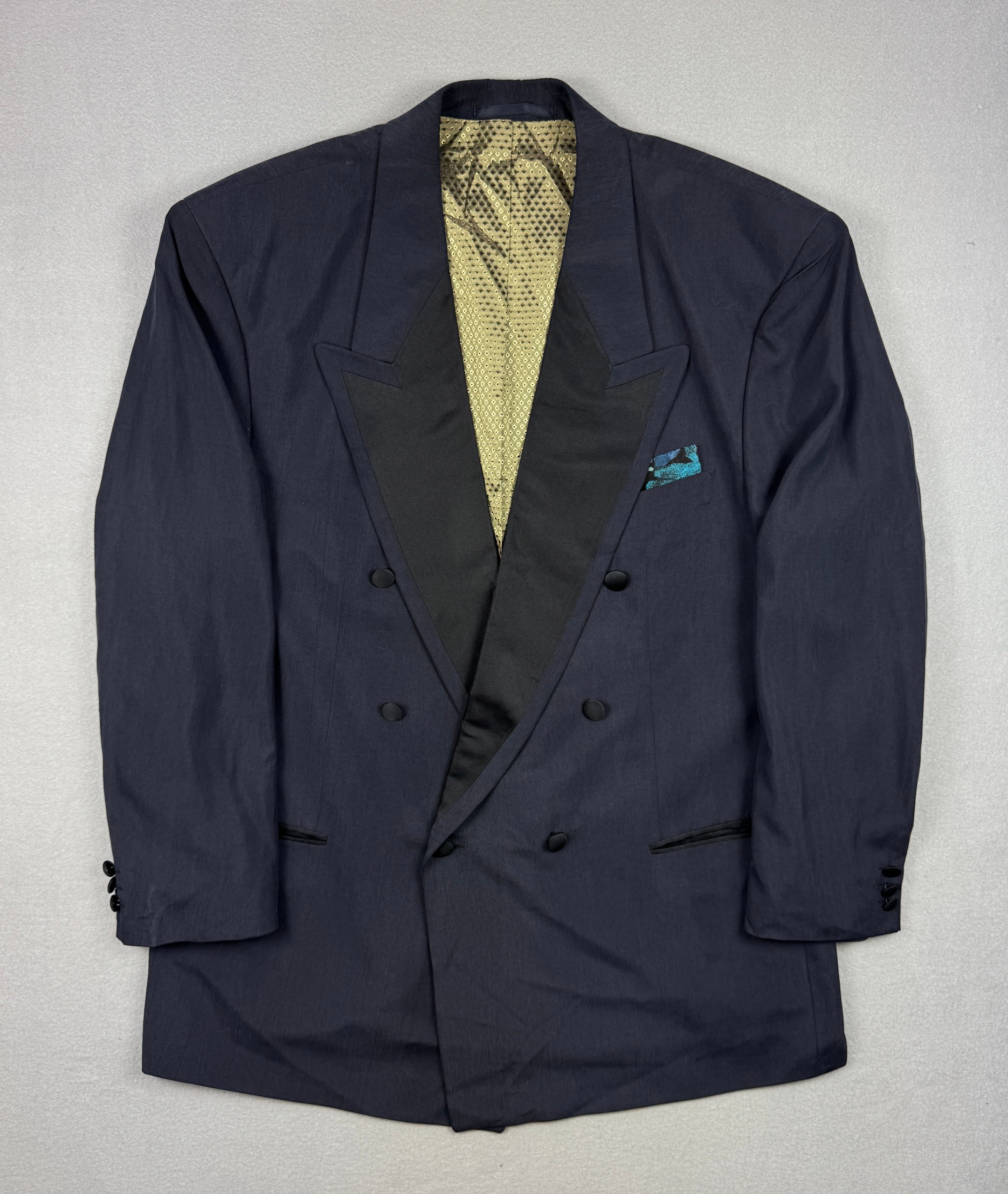 Vintage Hugo Boss Vivaldi / Opera Navy & Black Double-Breasted Tuxedo Silk Blazer Size 56 / XXL