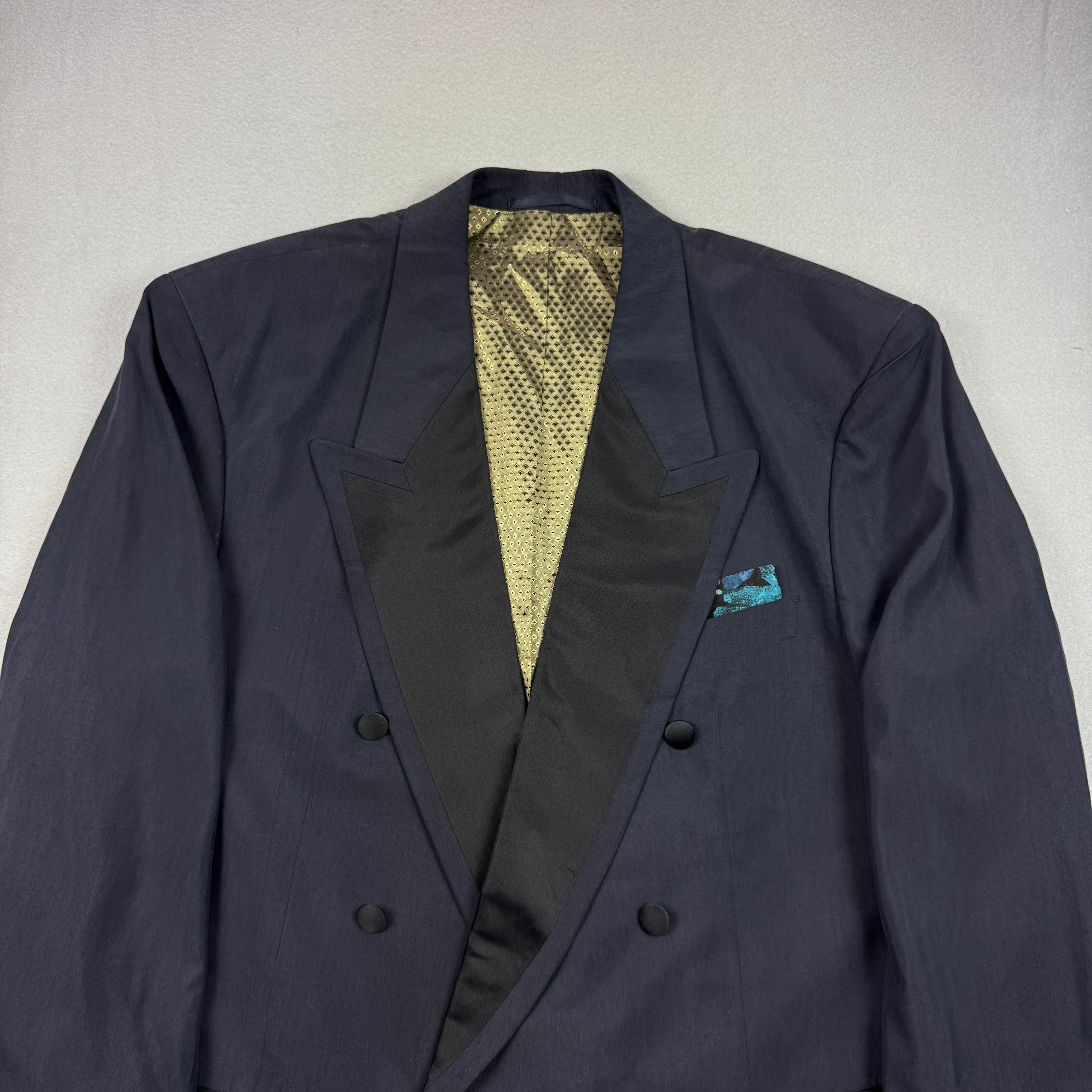 Vintage Hugo Boss Vivaldi / Opera Navy & Black Double-Breasted Tuxedo Silk Blazer Size 56 / XXL image 2