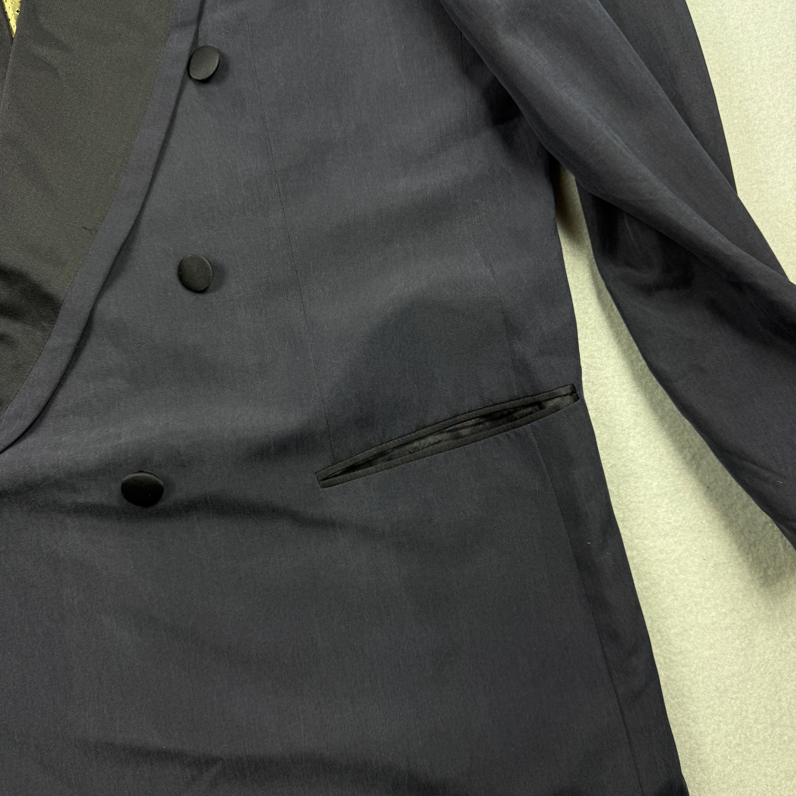 Vintage Hugo Boss Vivaldi / Opera Navy & Black Double-Breasted Tuxedo Silk Blazer Size 56 / XXL image 9