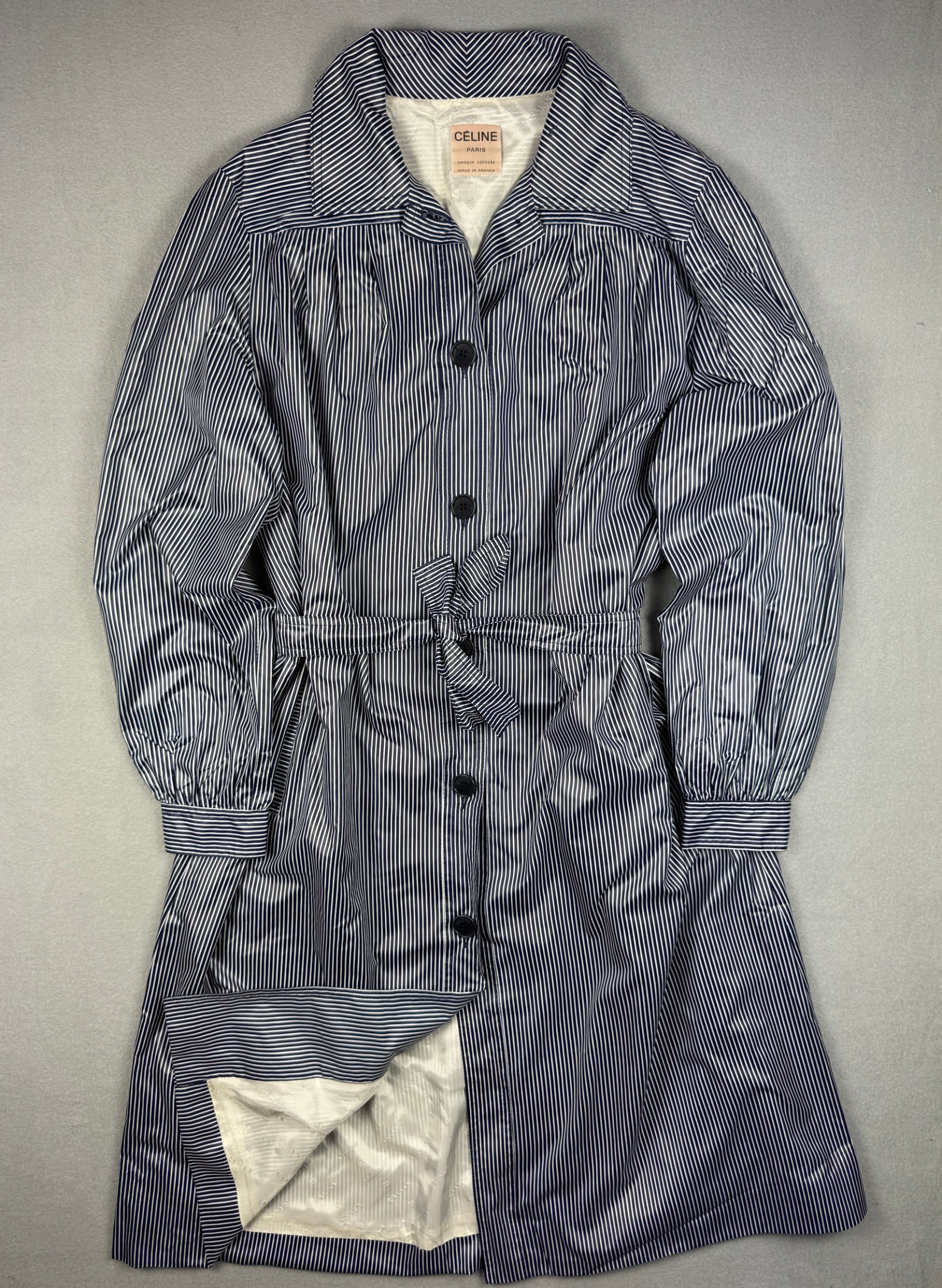Celine Paris Vintage 90s Navy & White Striped Trench Coat Size M