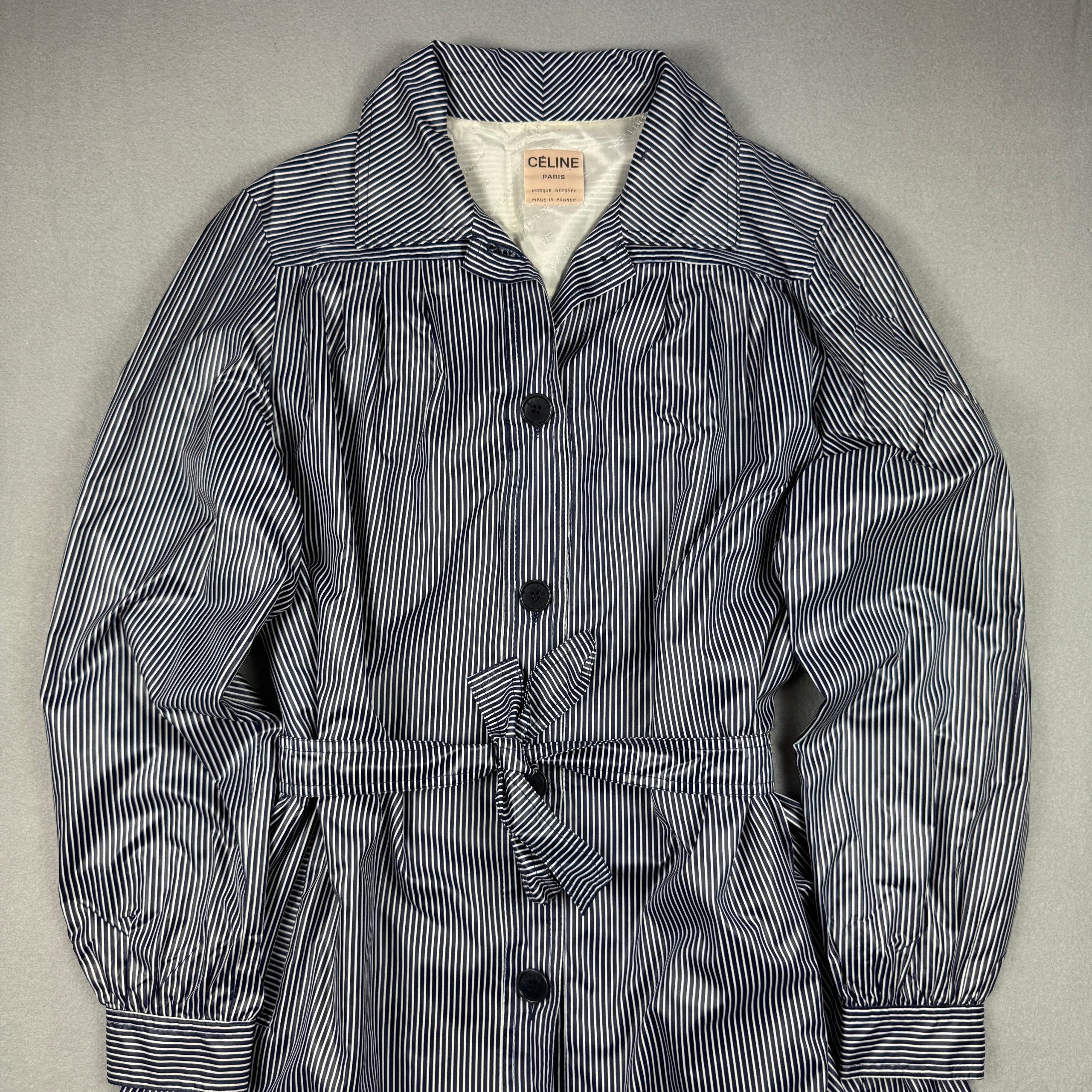 Celine Paris Vintage 90s Navy & White Striped Trench Coat Size M image 2