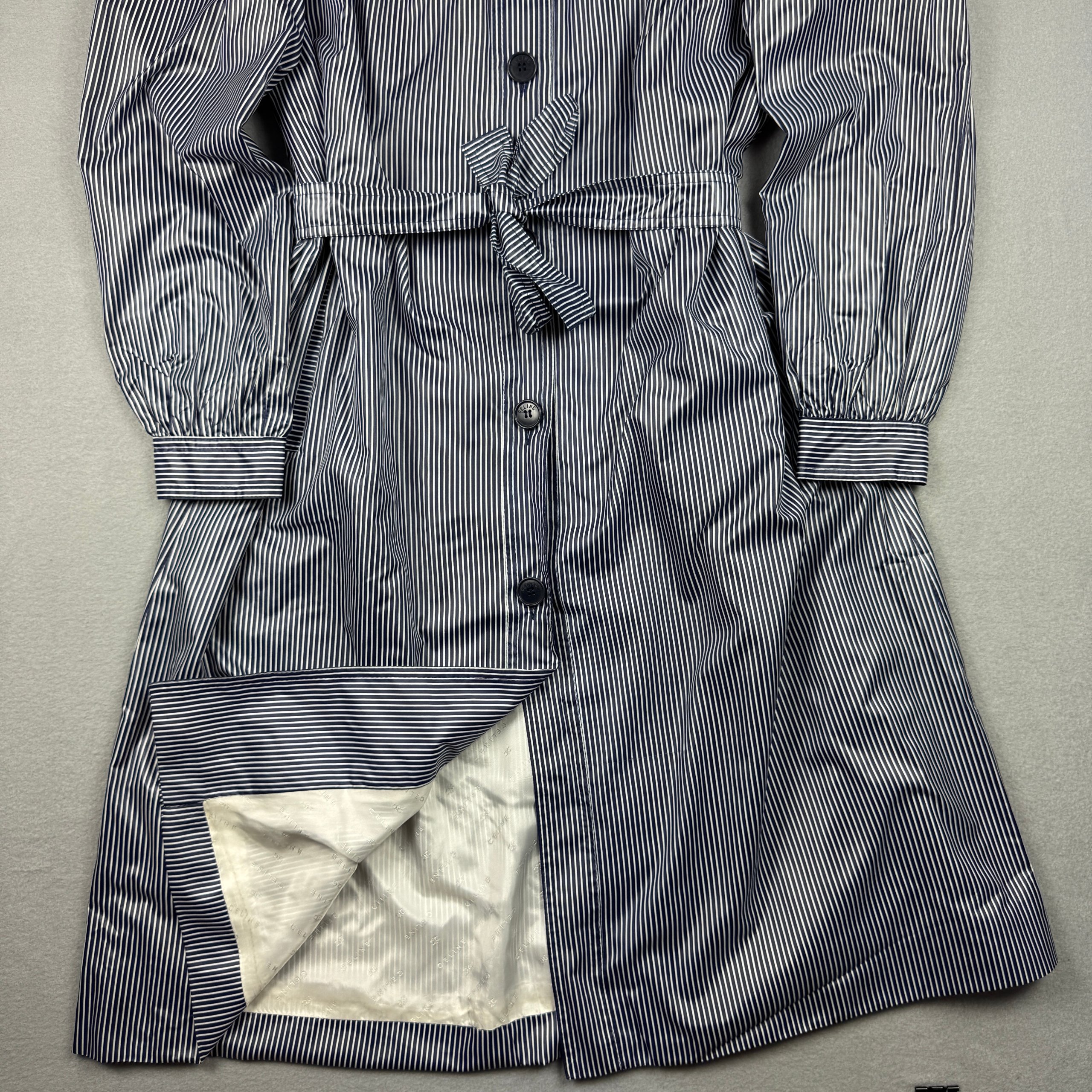 Celine Paris Vintage 90s Navy & White Striped Trench Coat Size M image 3