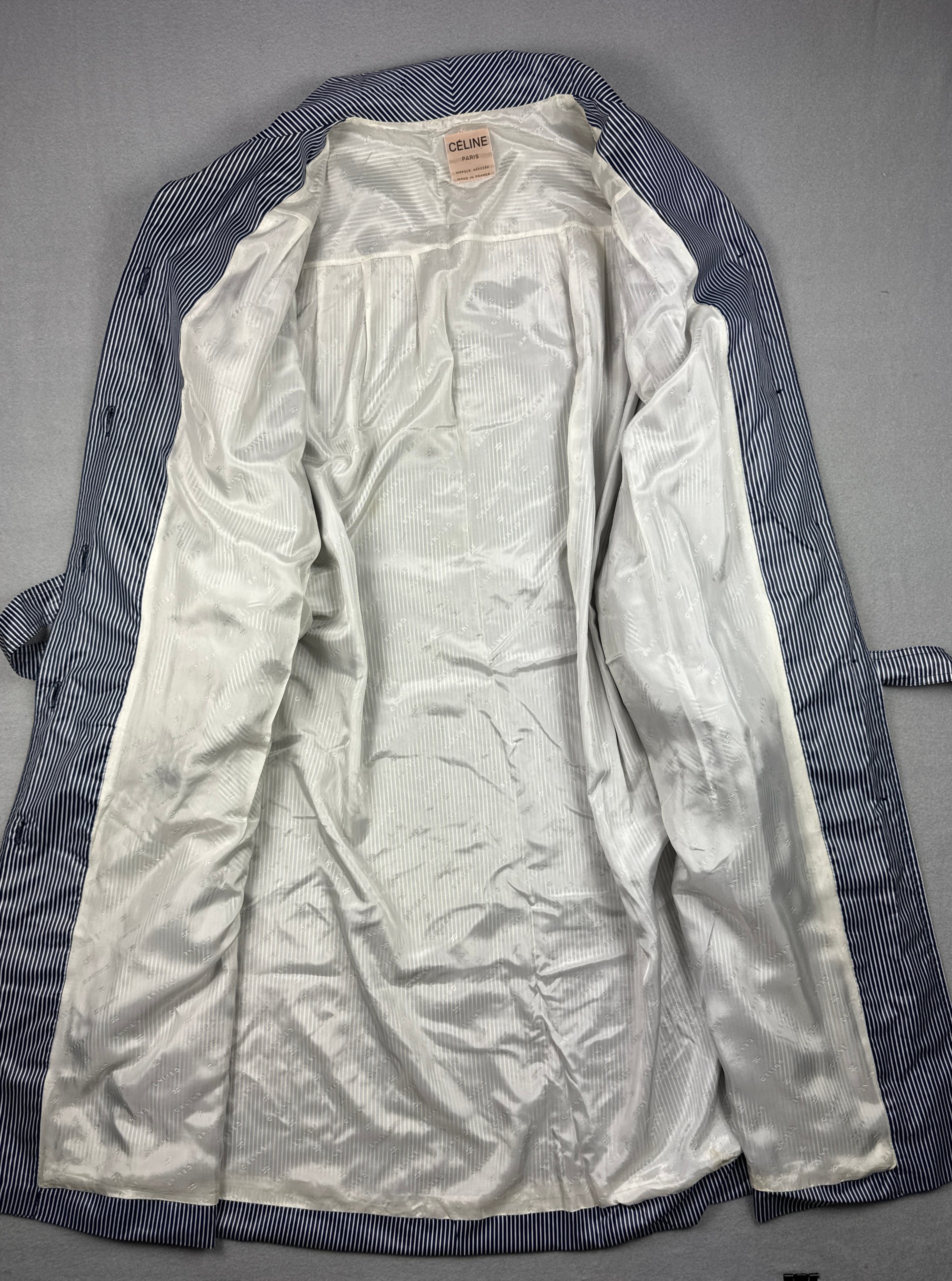 Celine Paris Vintage 90s Navy & White Striped Trench Coat Size M image 5