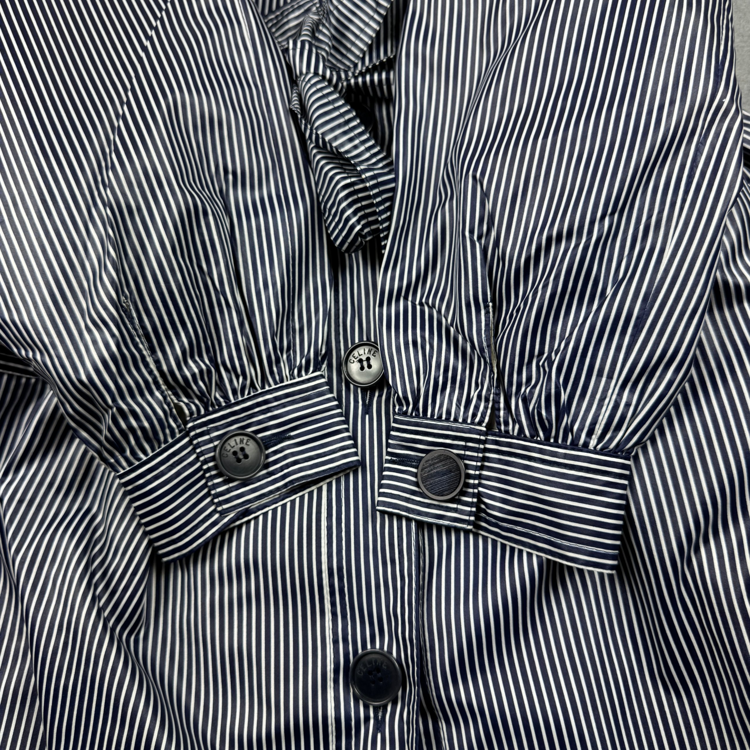 Celine Paris Vintage 90s Navy & White Striped Trench Coat Size M image 7