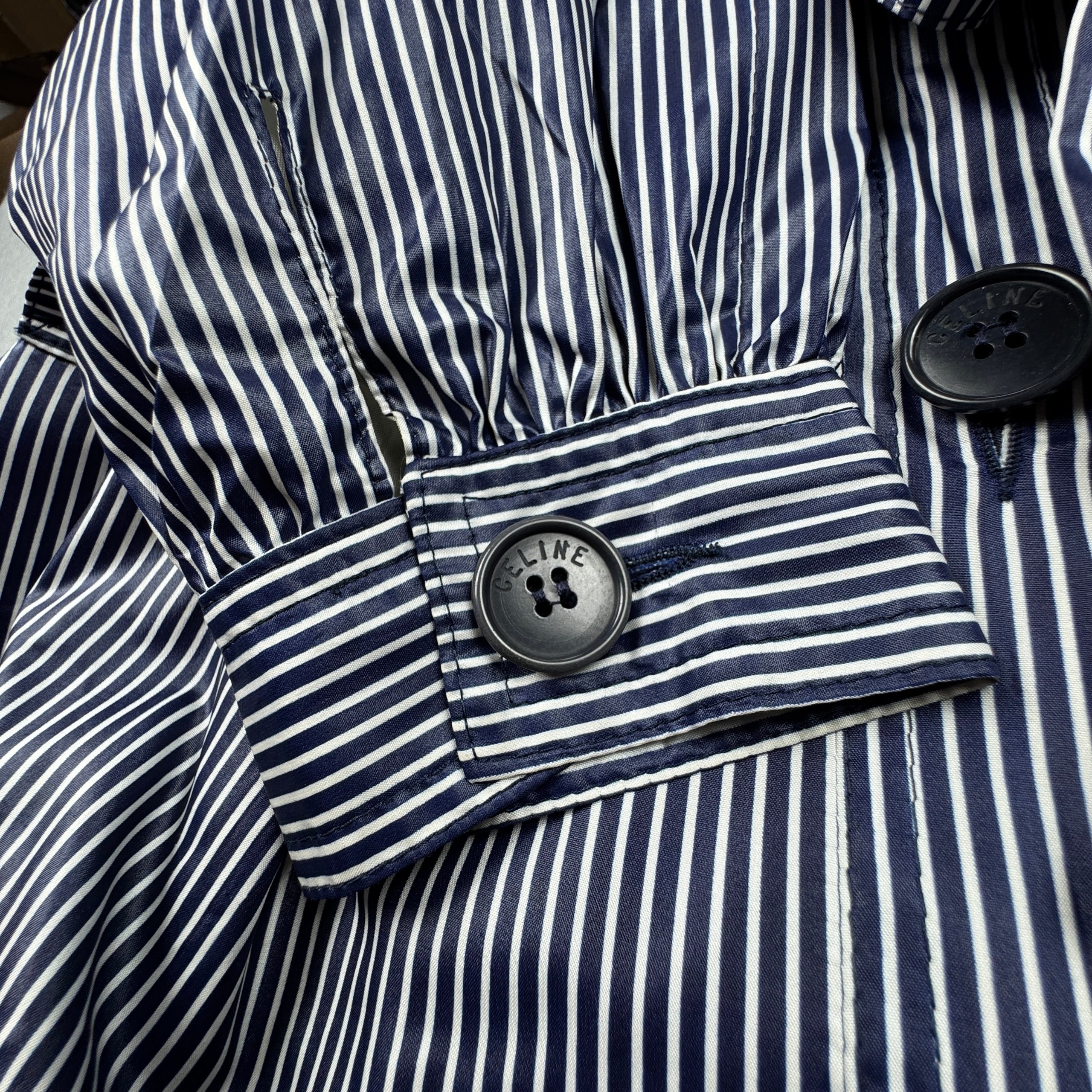 Celine Paris Vintage 90s Navy & White Striped Trench Coat Size M image 8