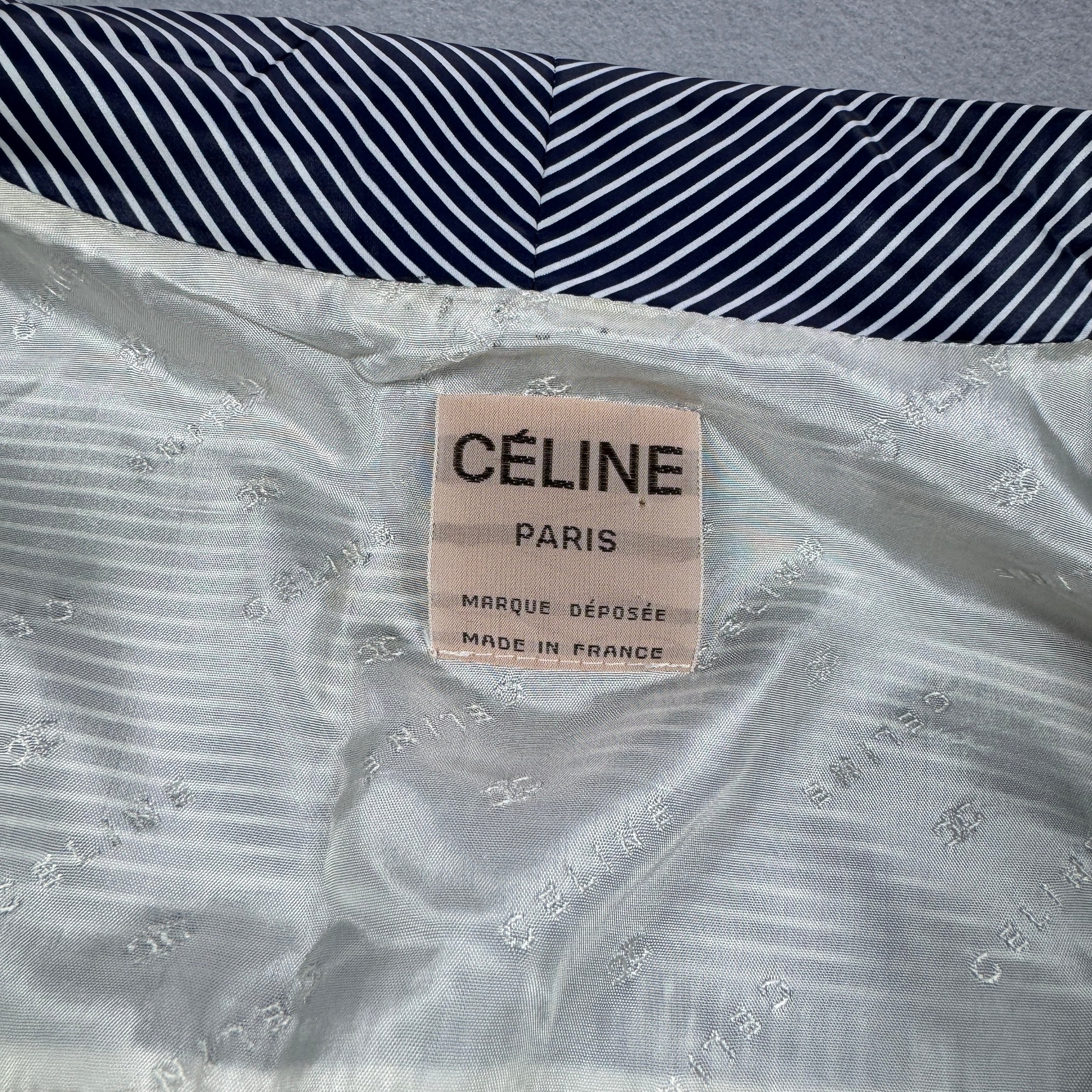 Celine Paris Vintage 90s Navy & White Striped Trench Coat Size M image 9