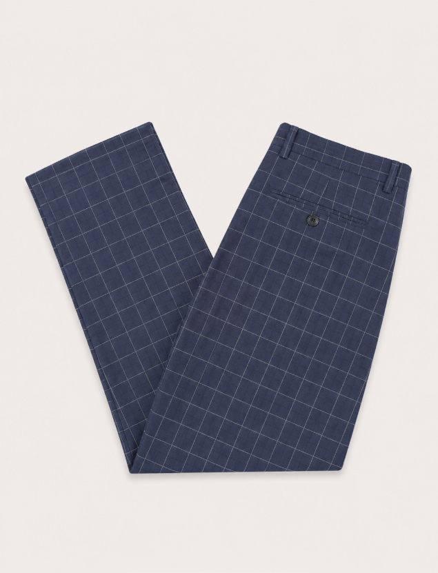 Tommy Hilfiger Men Navy Checked Dress Trousers 34"