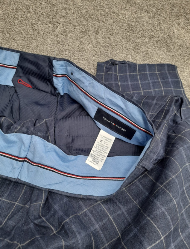 Tommy Hilfiger Men Navy Checked Dress Trousers 34" image 4