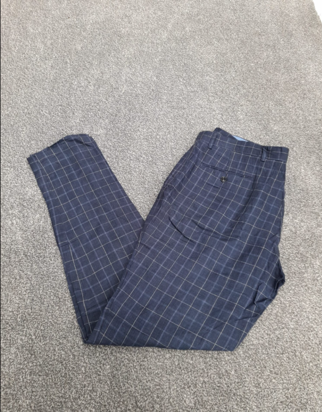 Tommy Hilfiger Men Navy Checked Dress Trousers 34" image 7