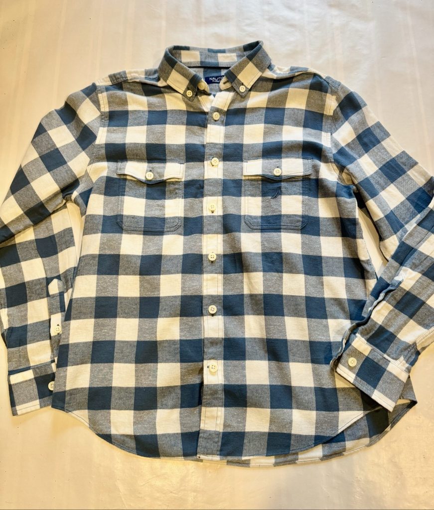 Nautica Men's Blue & White Classic Fit Cotton Flannel Shirt Large