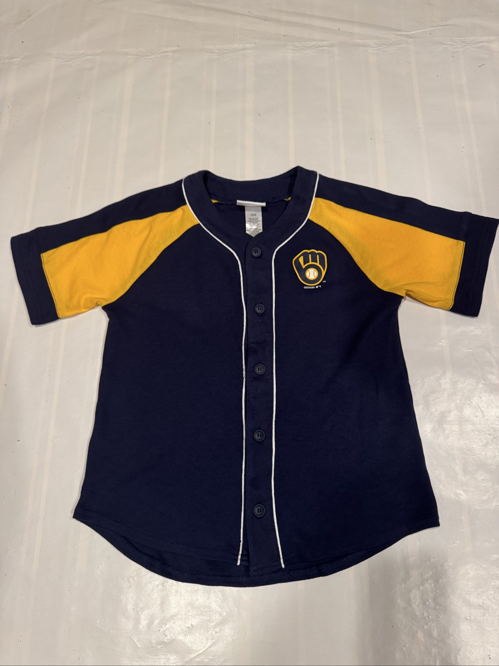 Kid's Milwaukee Brewers MLB Genuine Merchandise Jersey - Blue Yellow - Small